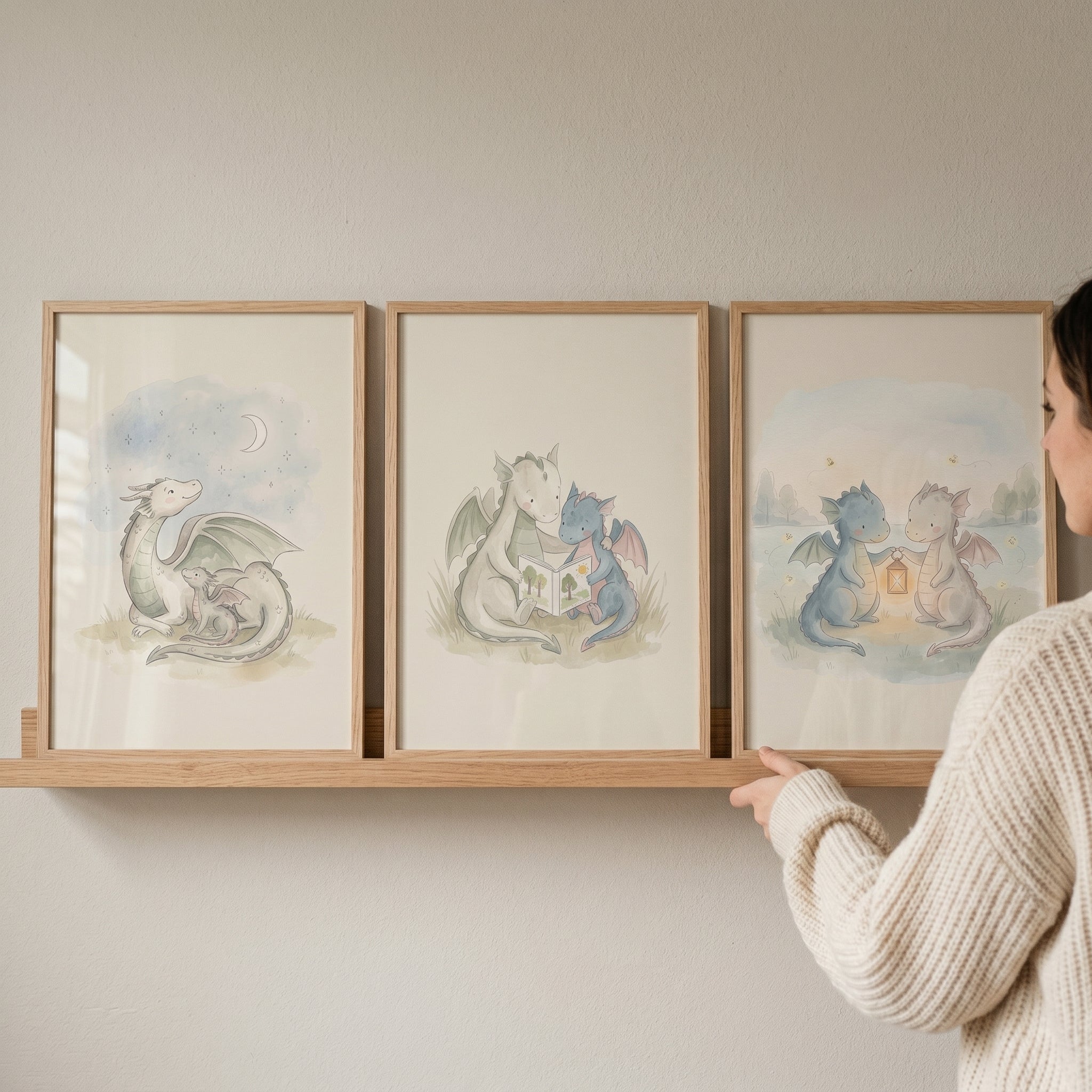 Ethereal Mythical Baby Dragons Wall Art Set of 3 - Sweet Dragon Tales