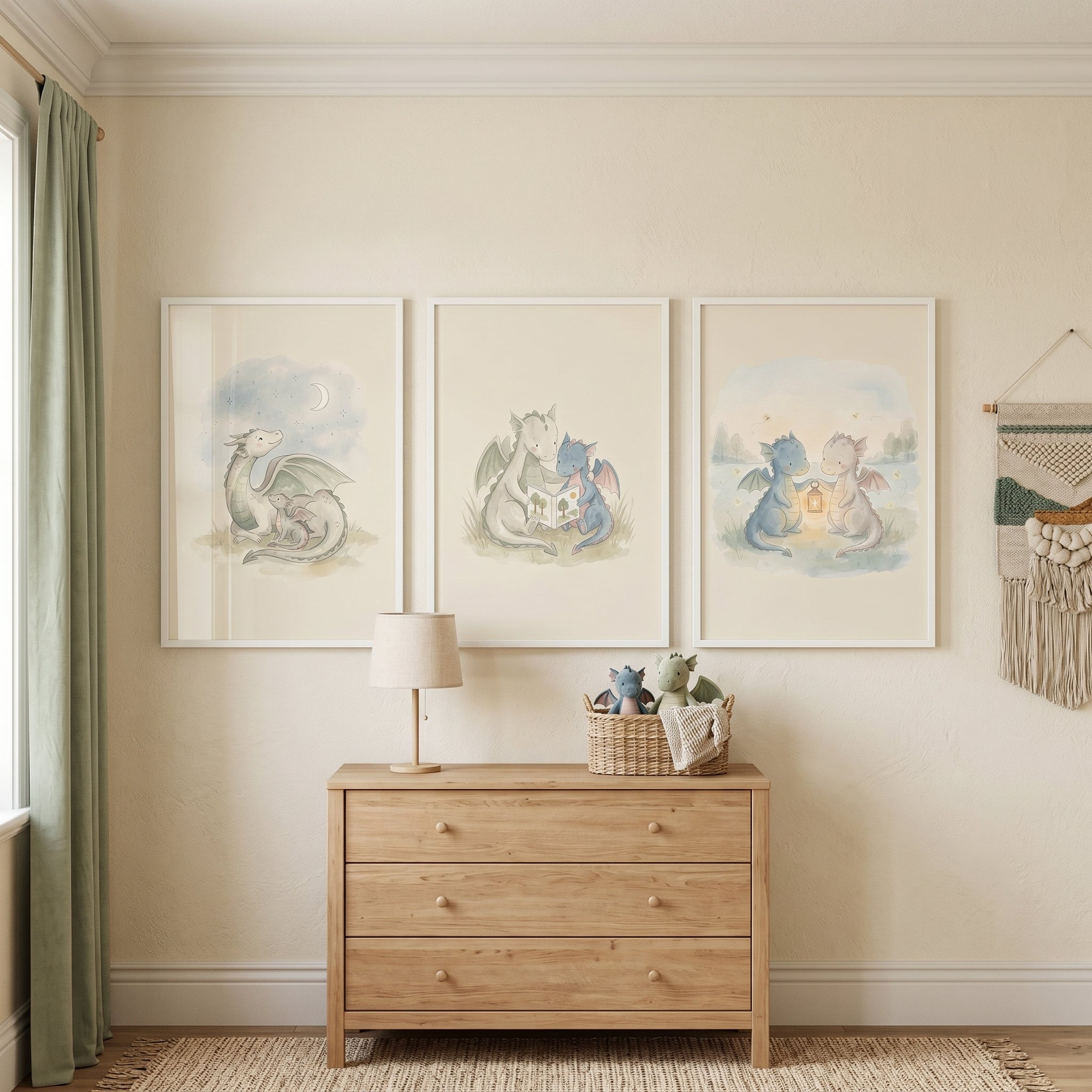 Ethereal Mythical Baby Dragons Wall Art Set of 3 - Sweet Dragon Tales