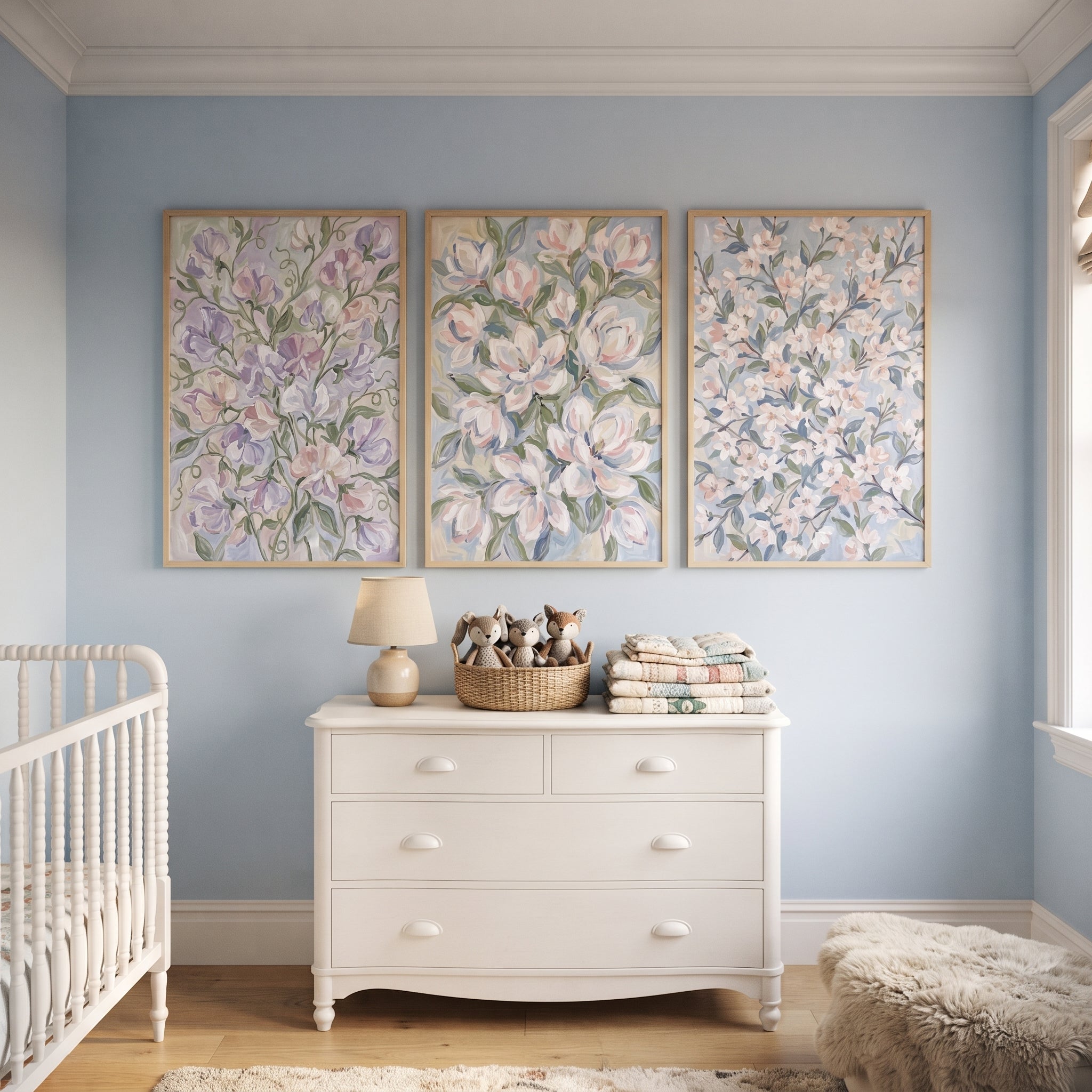 Ethereal Pastel Garden Floral Wall Art Set of 3 - Soft Floral Dreams