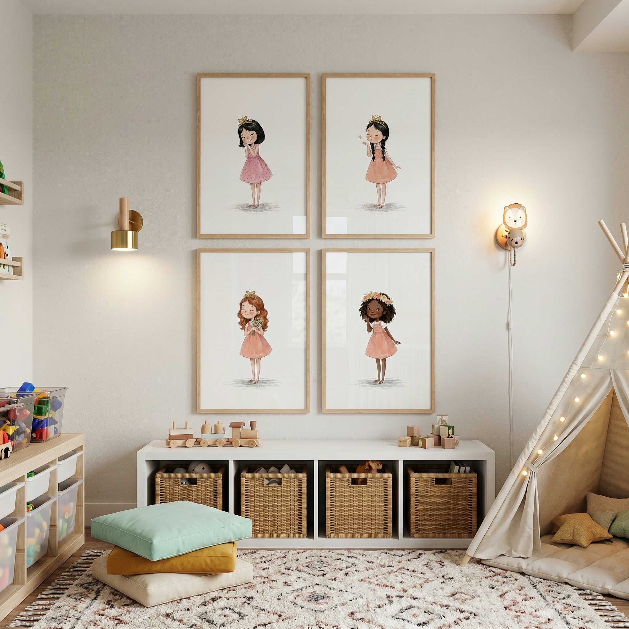 Ethereal Pastel Little Girl Artwork Set Of 4 - Whimsical Little Ladies