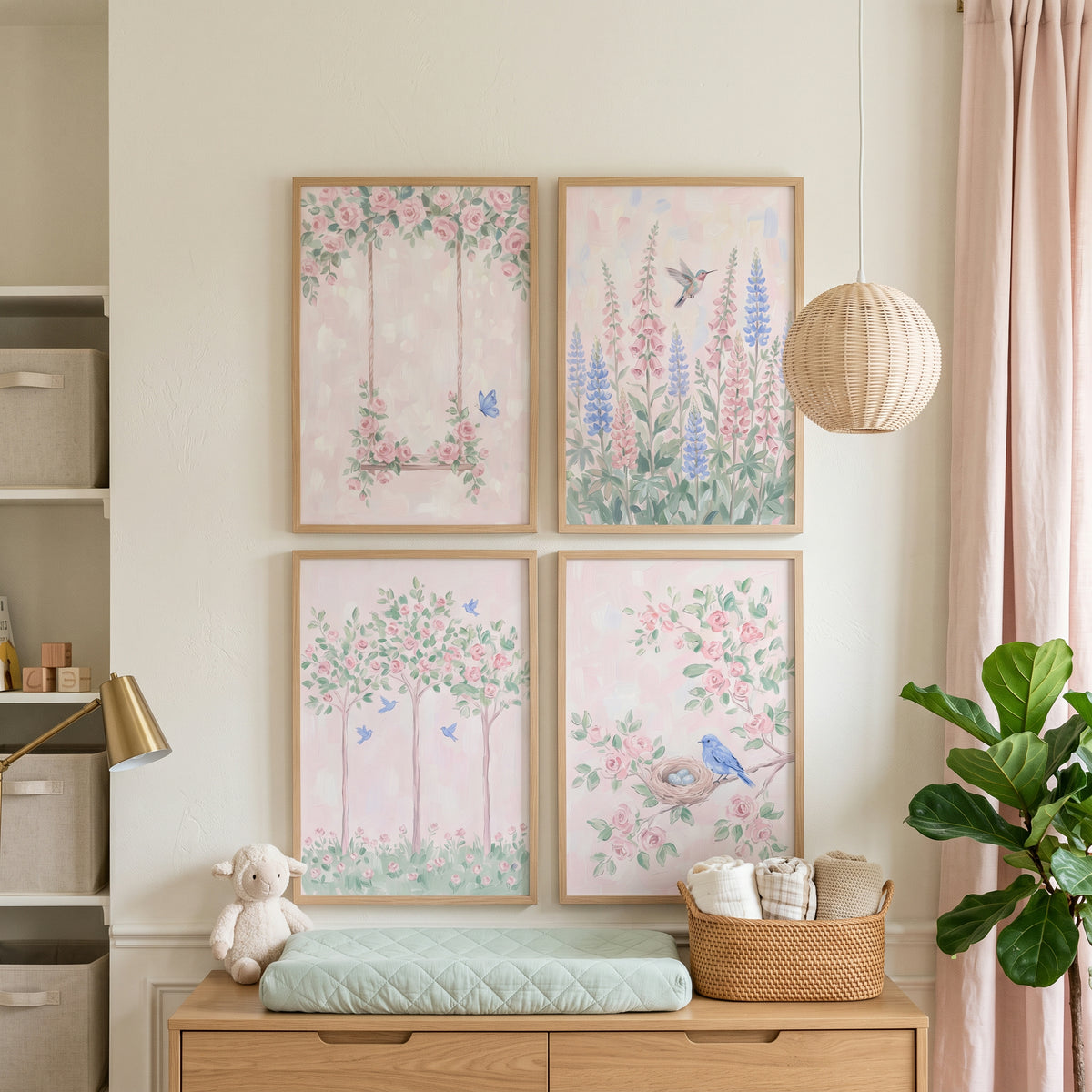 Ethereal Pastel Rose Garden Wall Art Set of 4 - Spring Garden Bliss