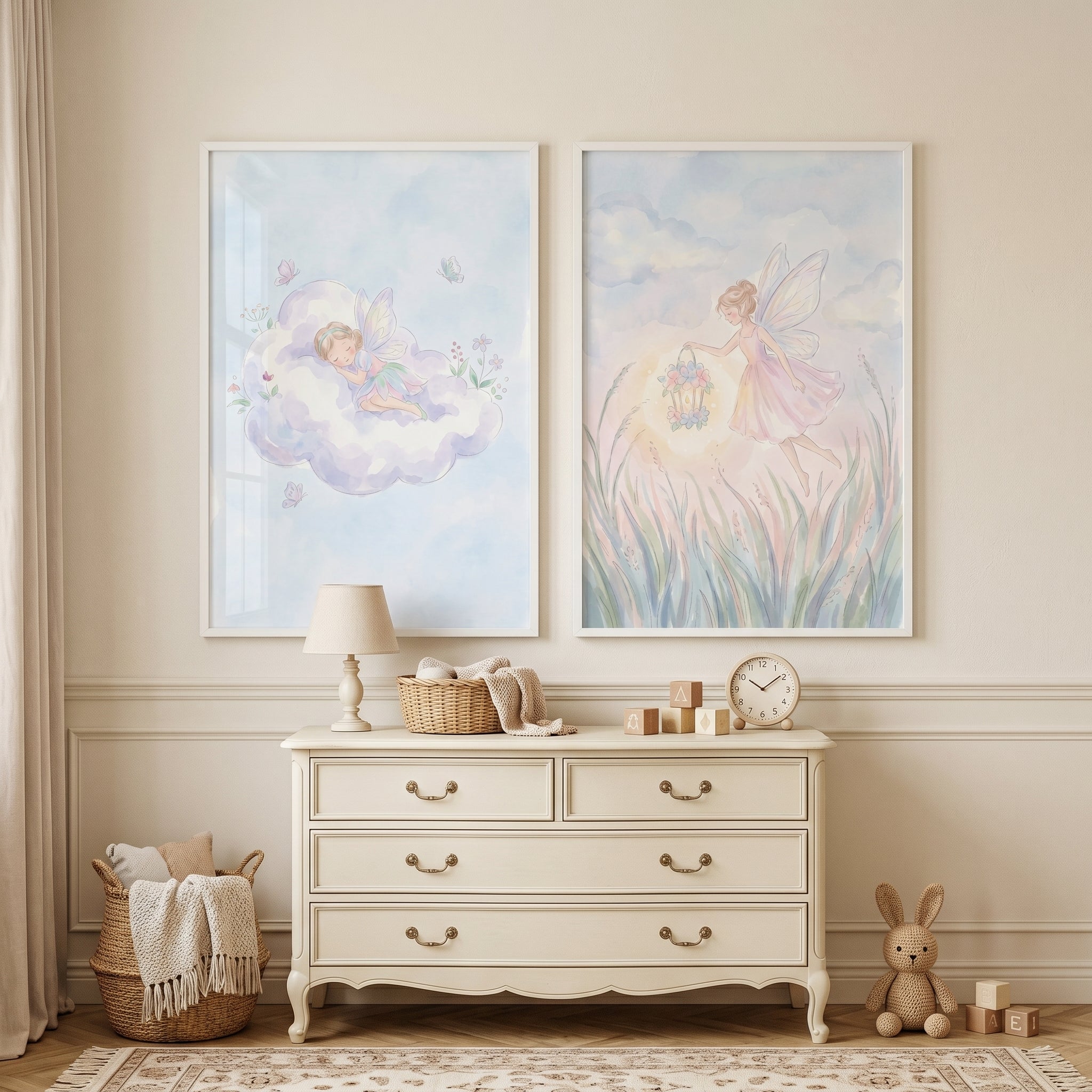 Ethereal Pastel Winged Fairy Wall Art Set Of 2 - Ethereal Lantern Glow