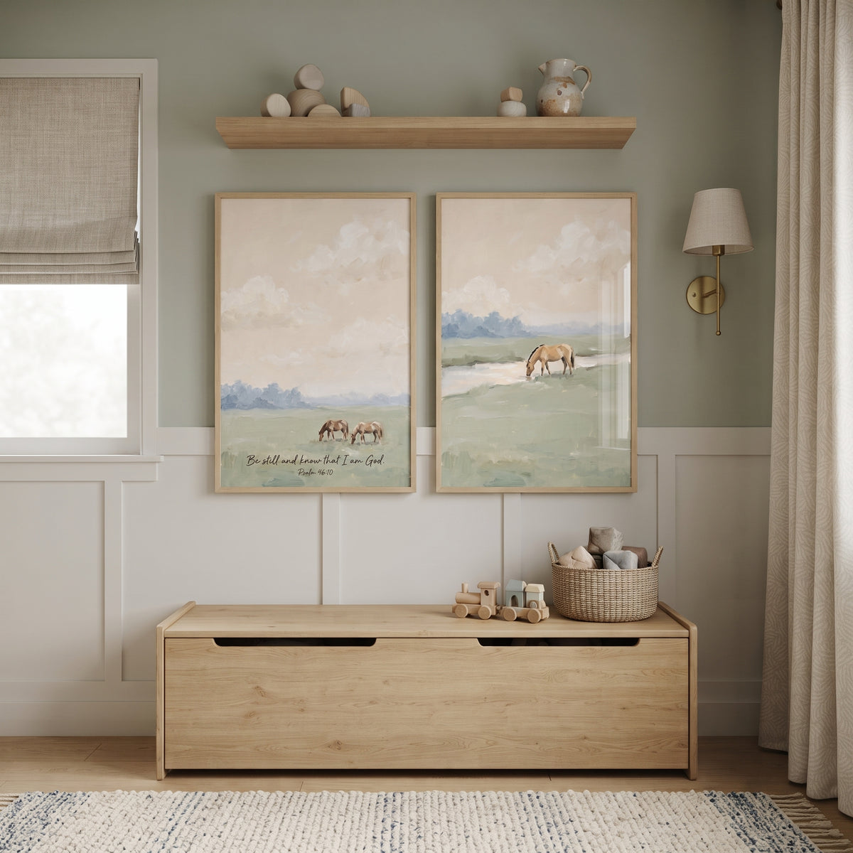 Ethereal Peach Sky Horse Wall Art Set of 2 - Pasture Of Peace