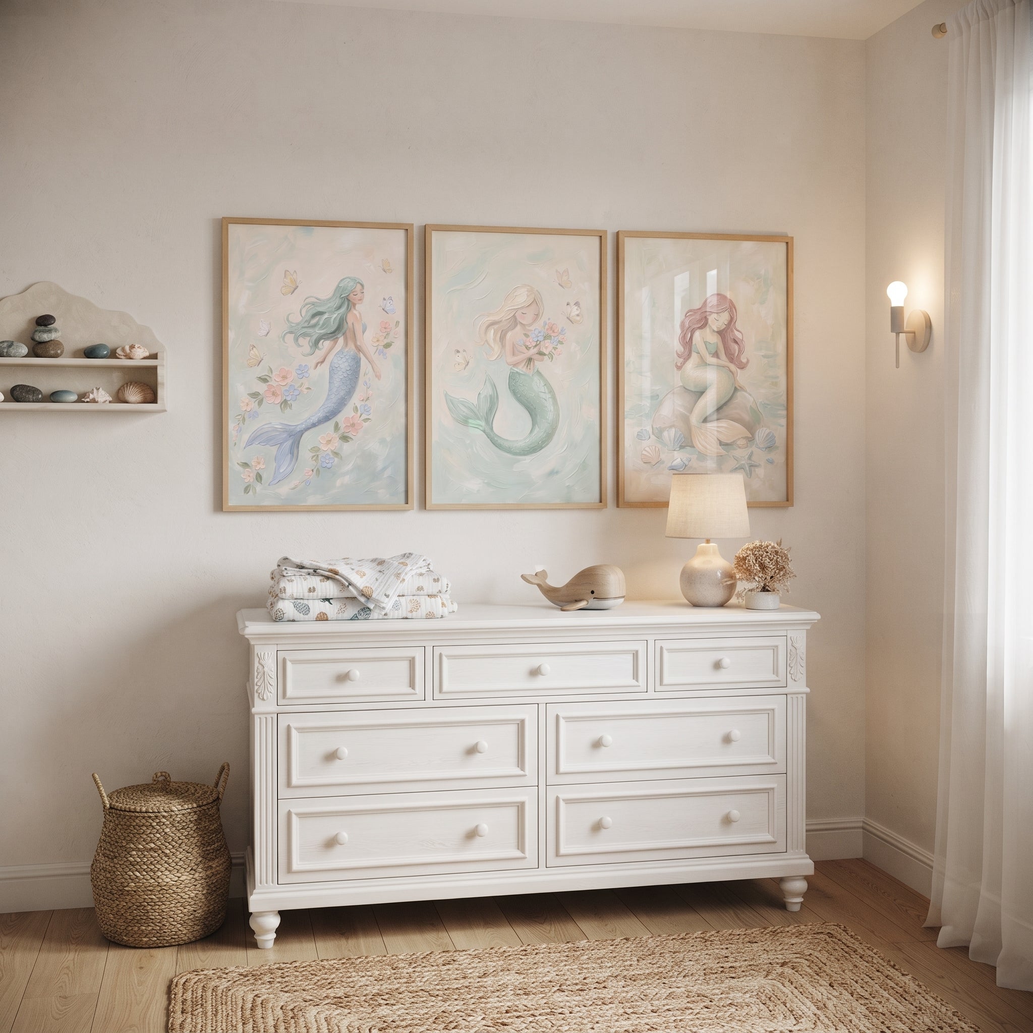 Ethereal Sea Flower Mermaid Wall Art Set of 3 - Serene Ocean Dreams