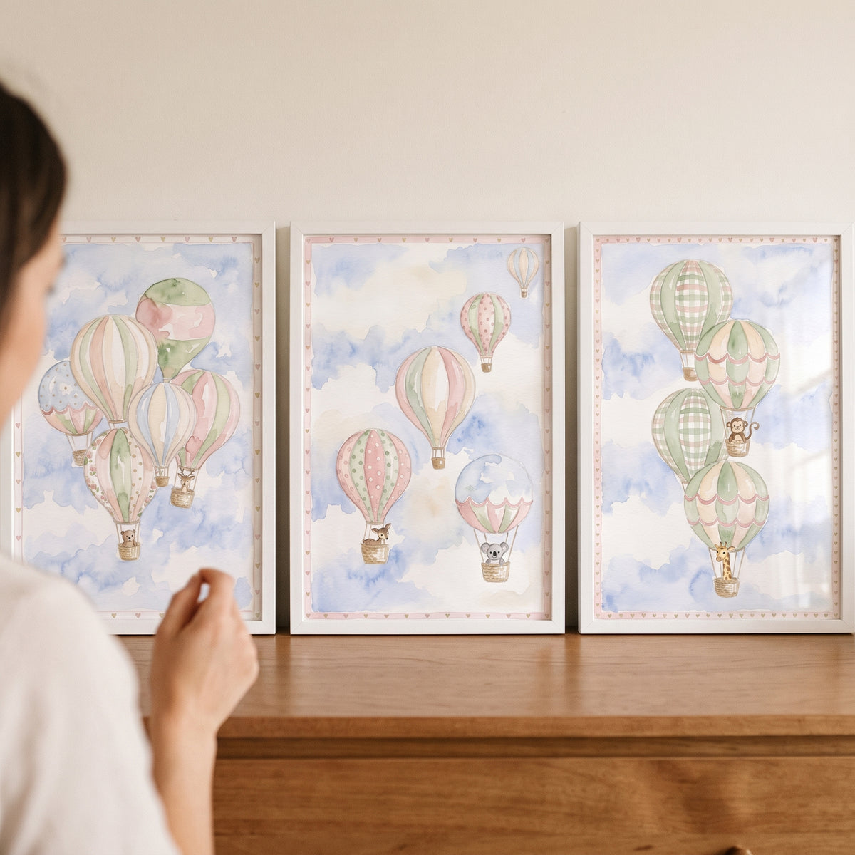 Ethereal Sky Balloon Animal Wall Art Set Of 3 - Whimsical Sky Journey