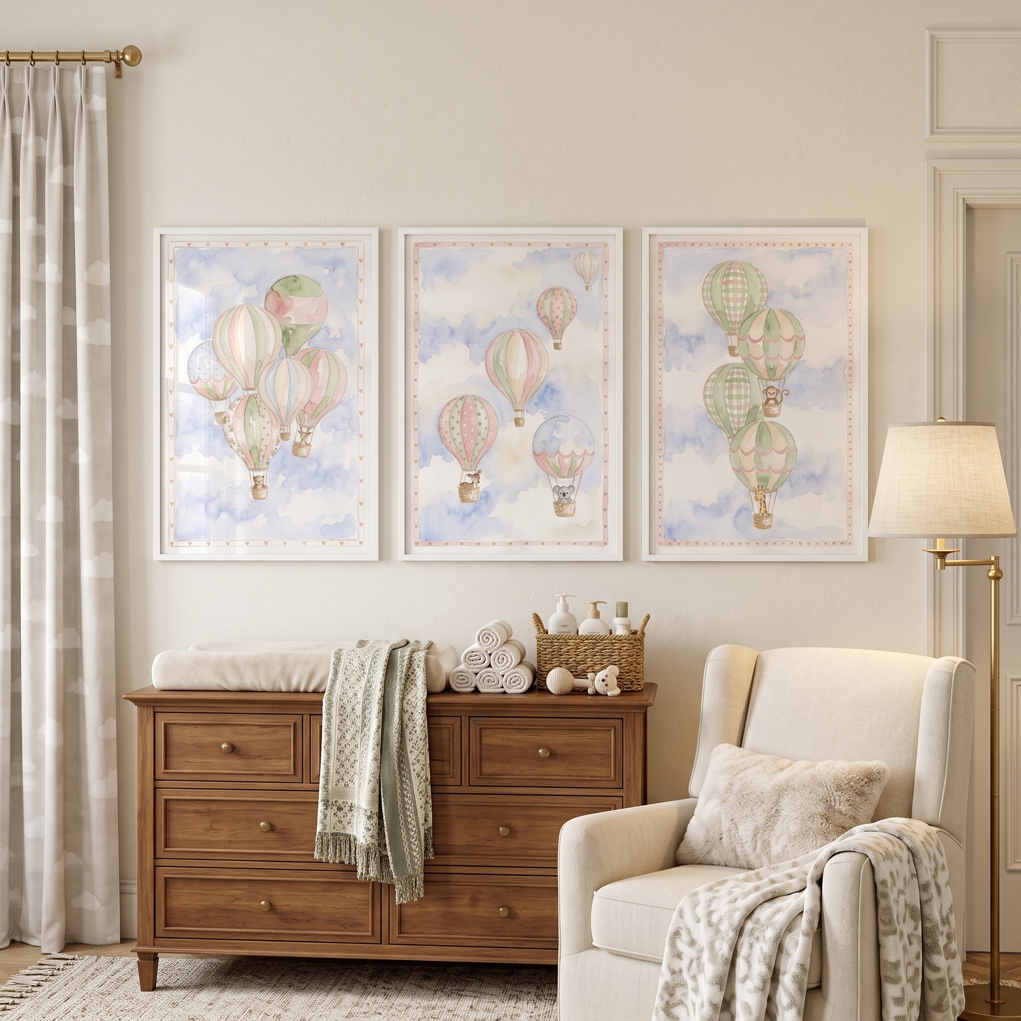 Ethereal Sky Balloon Animal Wall Art Set Of 3 - Whimsical Sky Journey