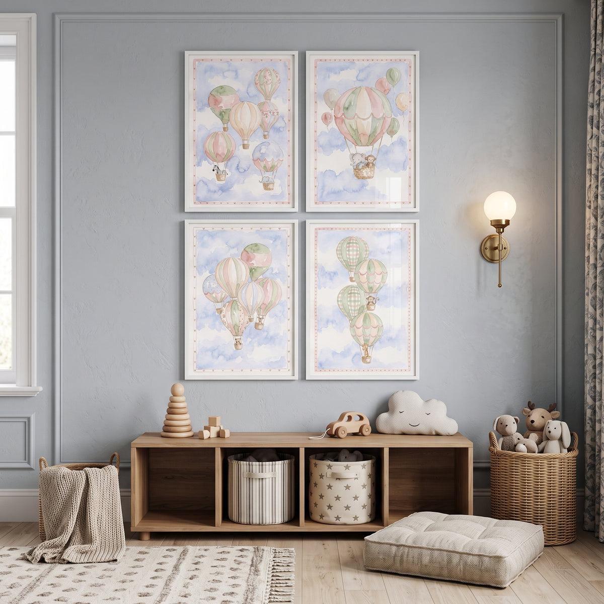 Ethereal Sky Safari Animal Wall Art Set Of 4 - Gentle Cloud Drifters