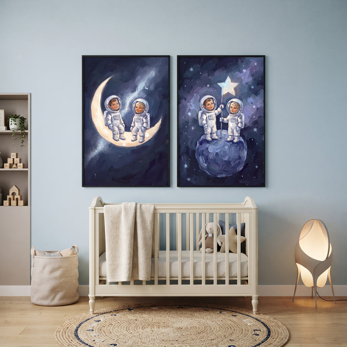 Ethereal Space Baby Astronauts Wall Art Set of 2 - Starry Dreamers