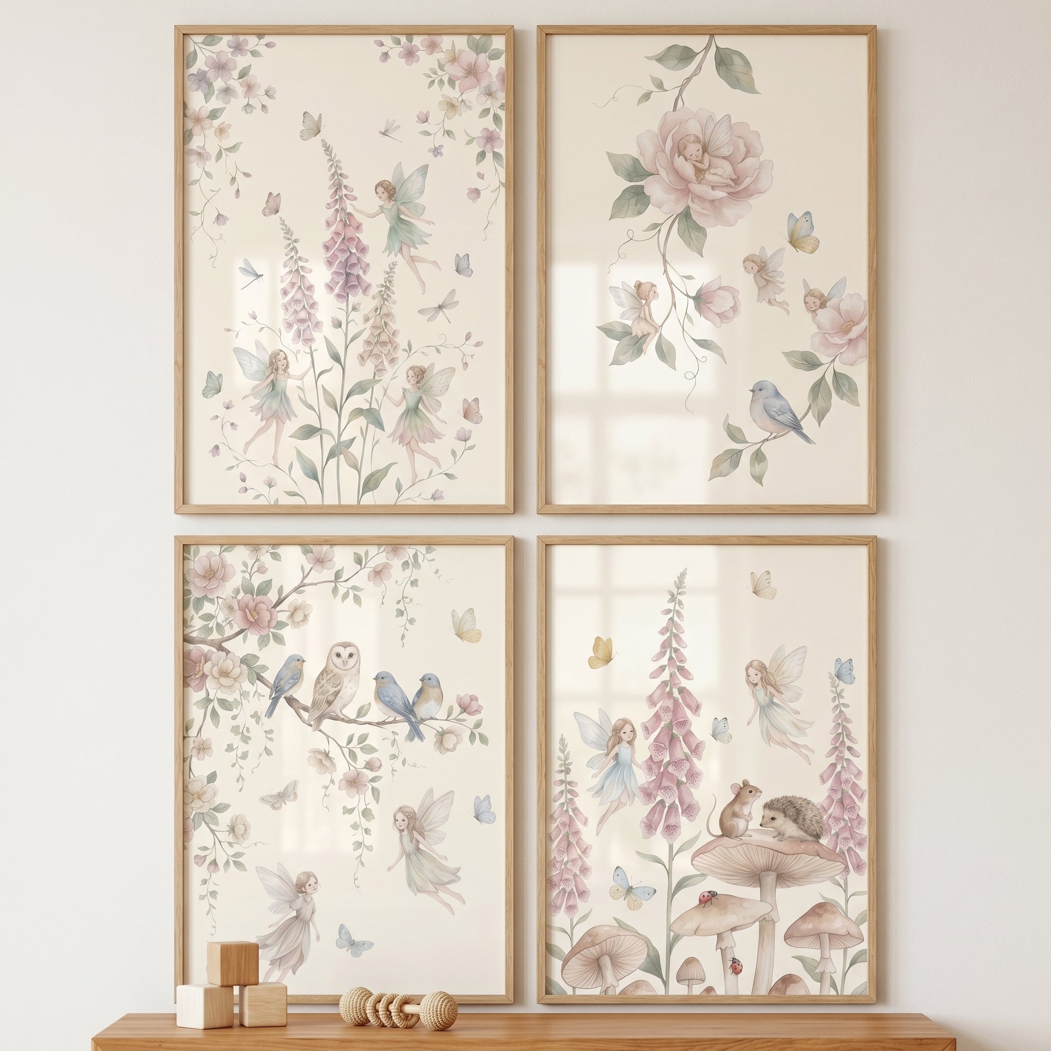 Ethereal Storybook Winged Fairies Wall Art Set of 4 - Whimsical Woodland Sprites