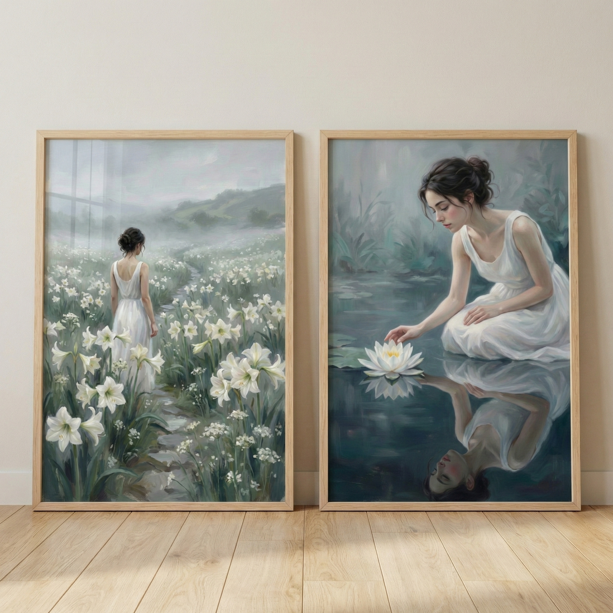 Floral Woman Artwork Set of 2 - Ethereal Lily Path