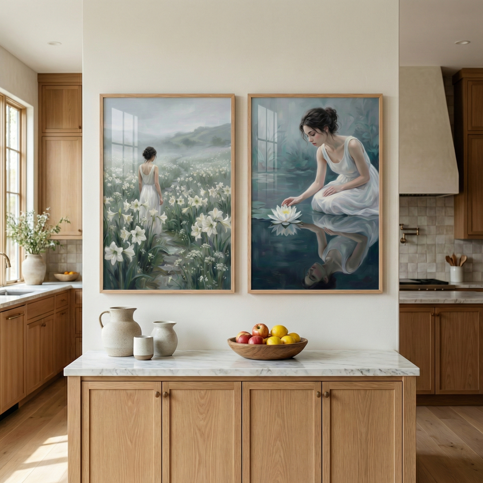 Floral Woman Artwork Set of 2 - Ethereal Lily Path