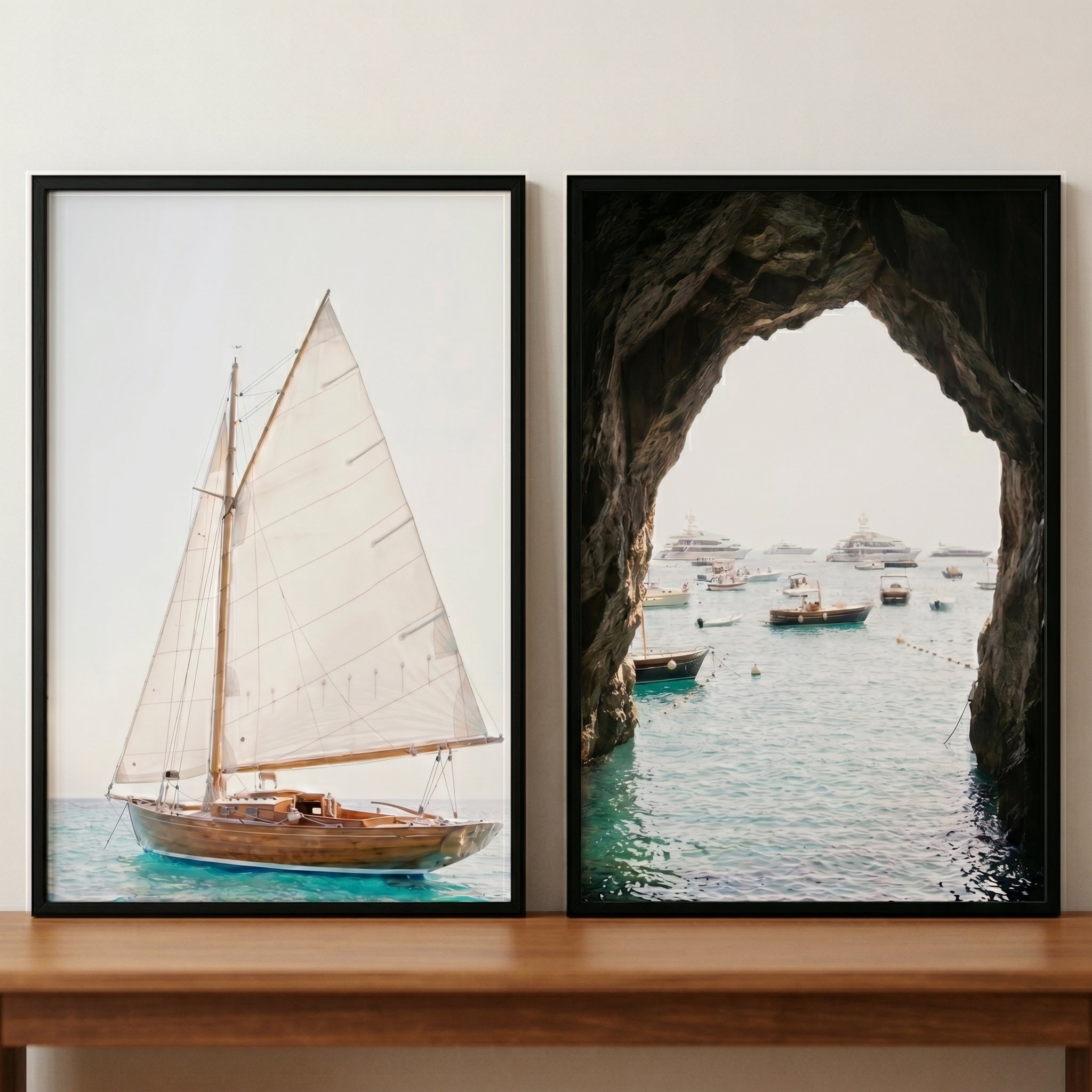 European Summer Mediterranean Boat Wall Art Set of 2 - Nautical Summer Dreams