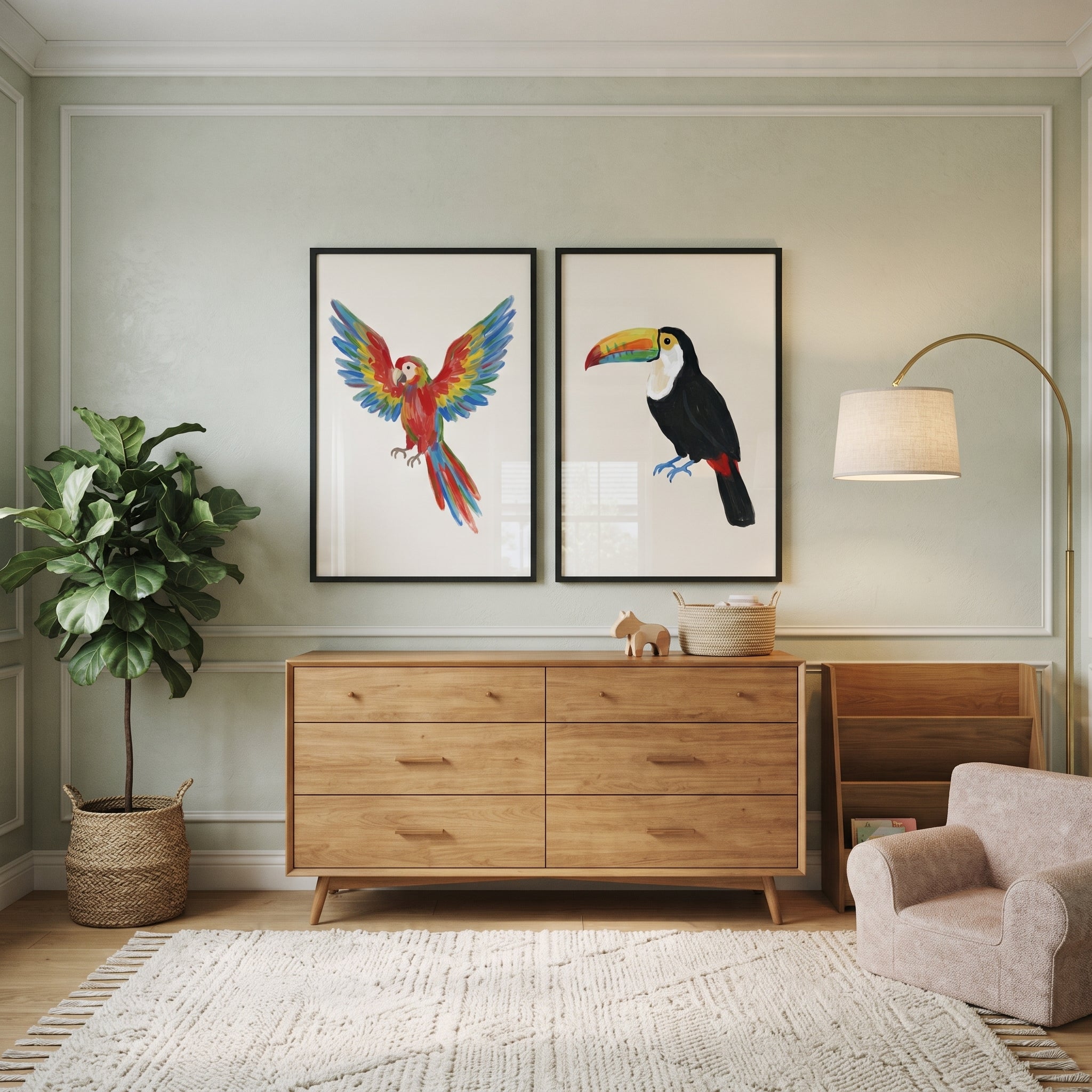 Exotic Jungle Bird Wall Art Set of 2 - Vibrant Jungle Pair