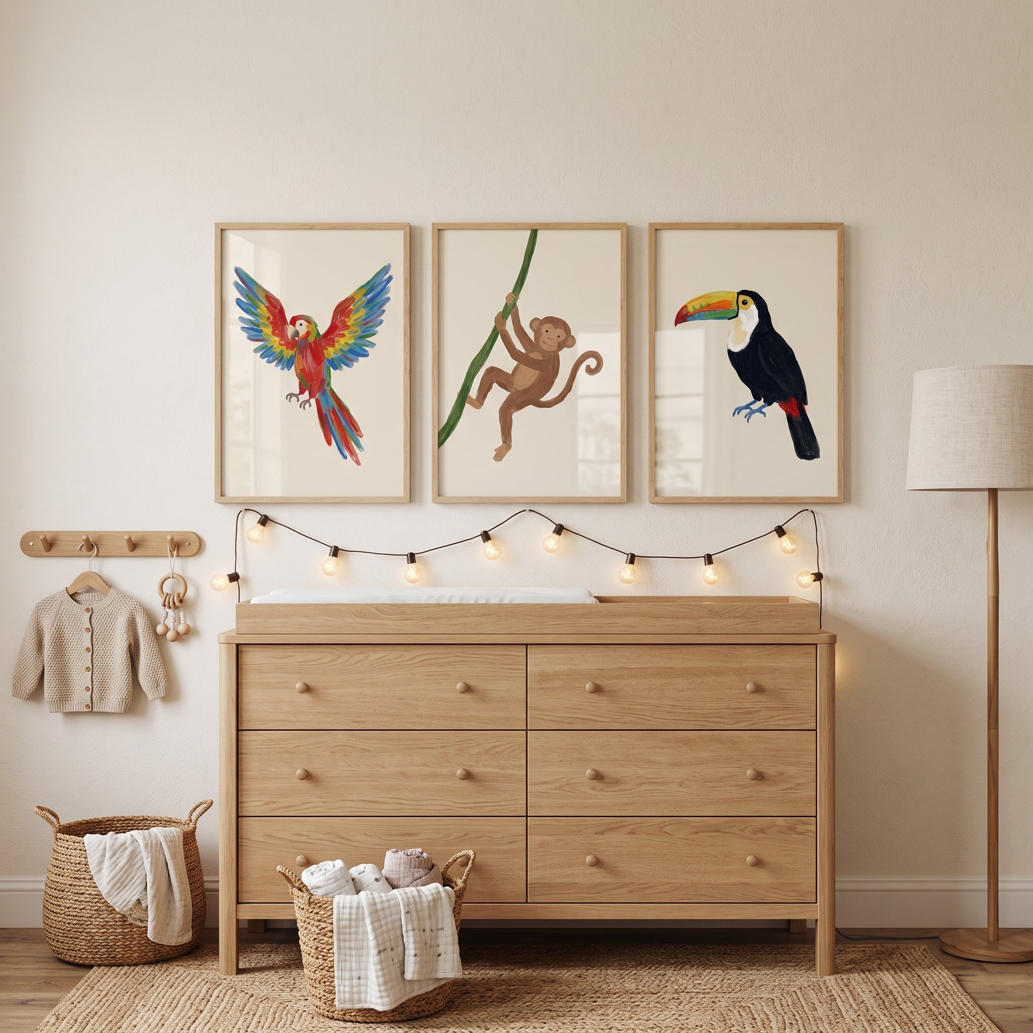 Exotic Tropical Jungle Animal Wall Art Set of 3 - Wild Rainforest Friends