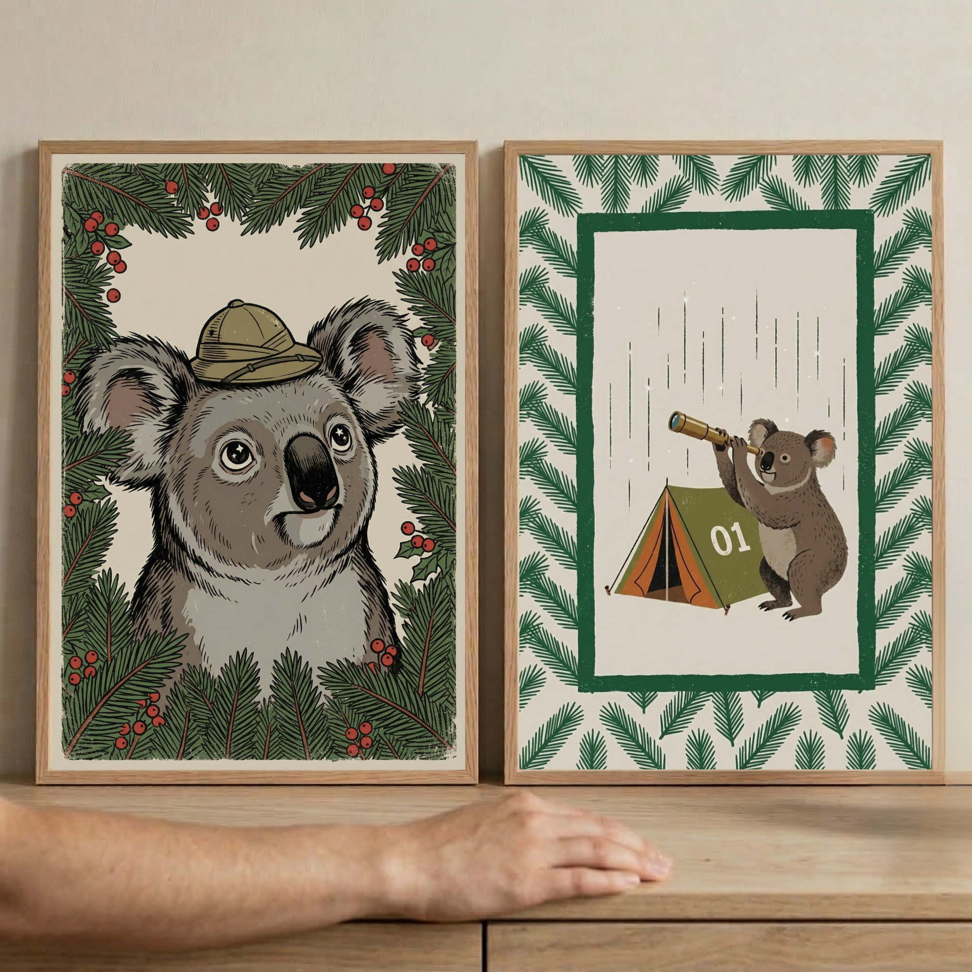 Explorer Koala Wall Art Set of 2 - Koala Forest Scout