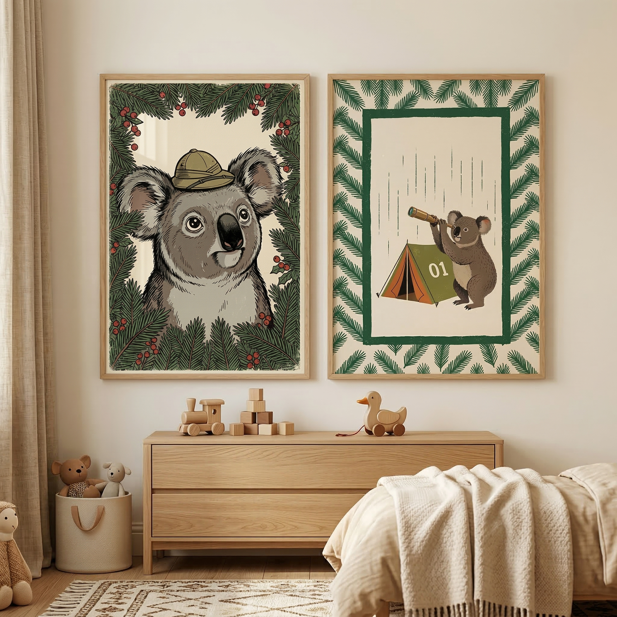 Explorer Koala Wall Art Set of 2 - Koala Forest Scout