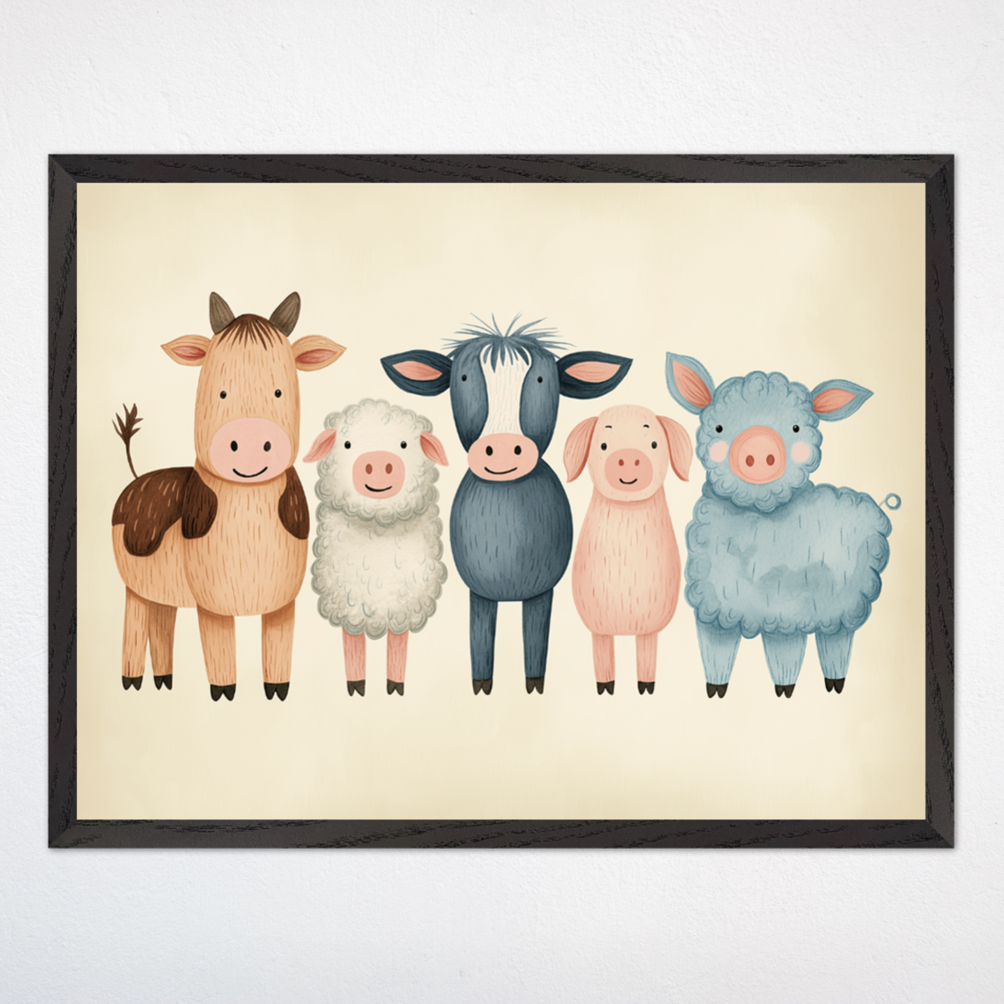 Cute Farm Animal Wall Art for Nursery, Playroom or Kids Bedrooms - Adorable Barnyard Friends Decor - Happy Herd