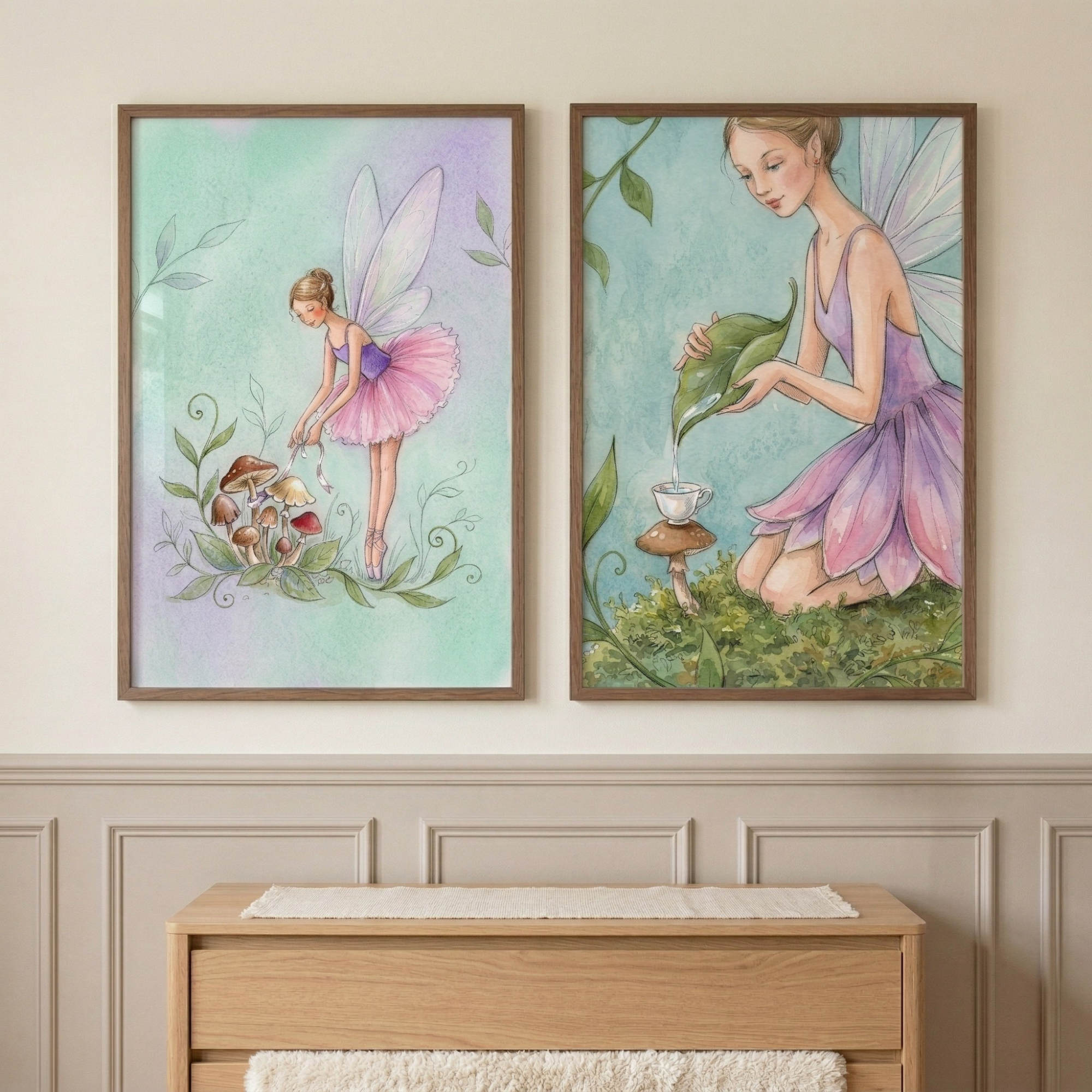 Fairies Wall Art Set of 2 - Whimsical Forest Fairies