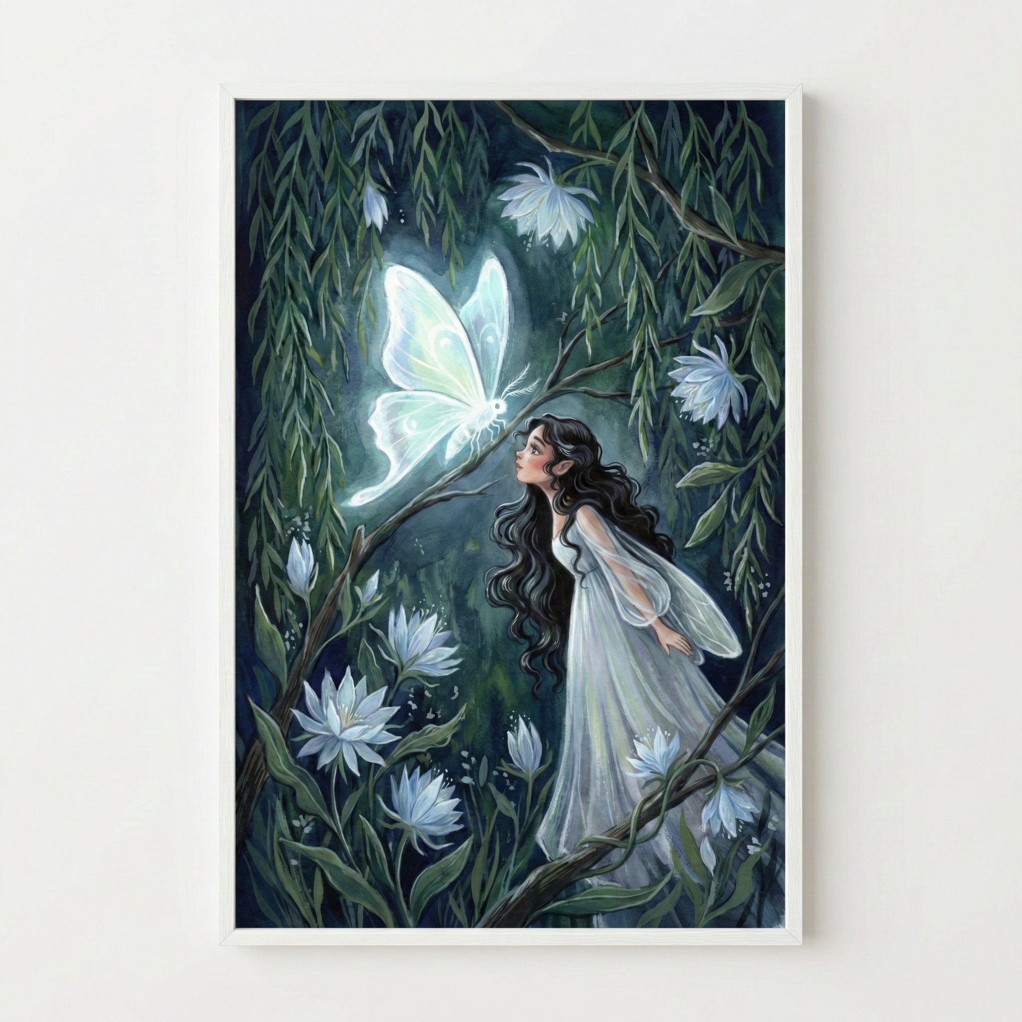 Moonlit Moth - Fairy Framed Wall Art for Nursery, Playroom or Kids Bedrooms