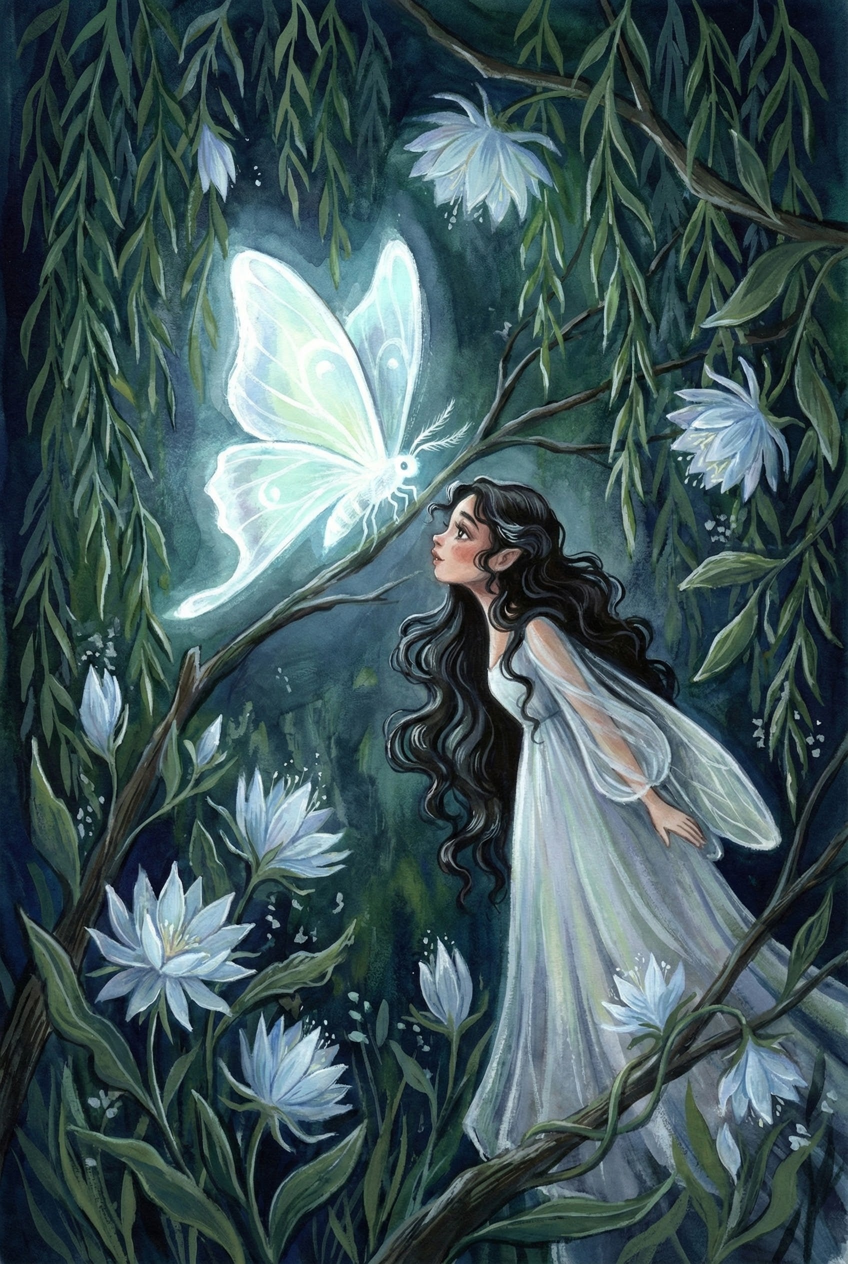 Moonlit Moth - Fairy Framed Wall Art for Nursery, Playroom or Kids Bedrooms