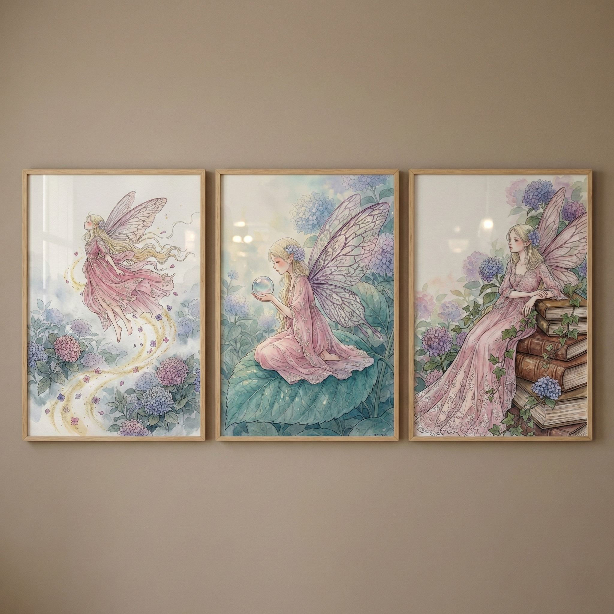 Fairy Kids Room Wall Art Set of 3 - Whimsical Flower Fairies