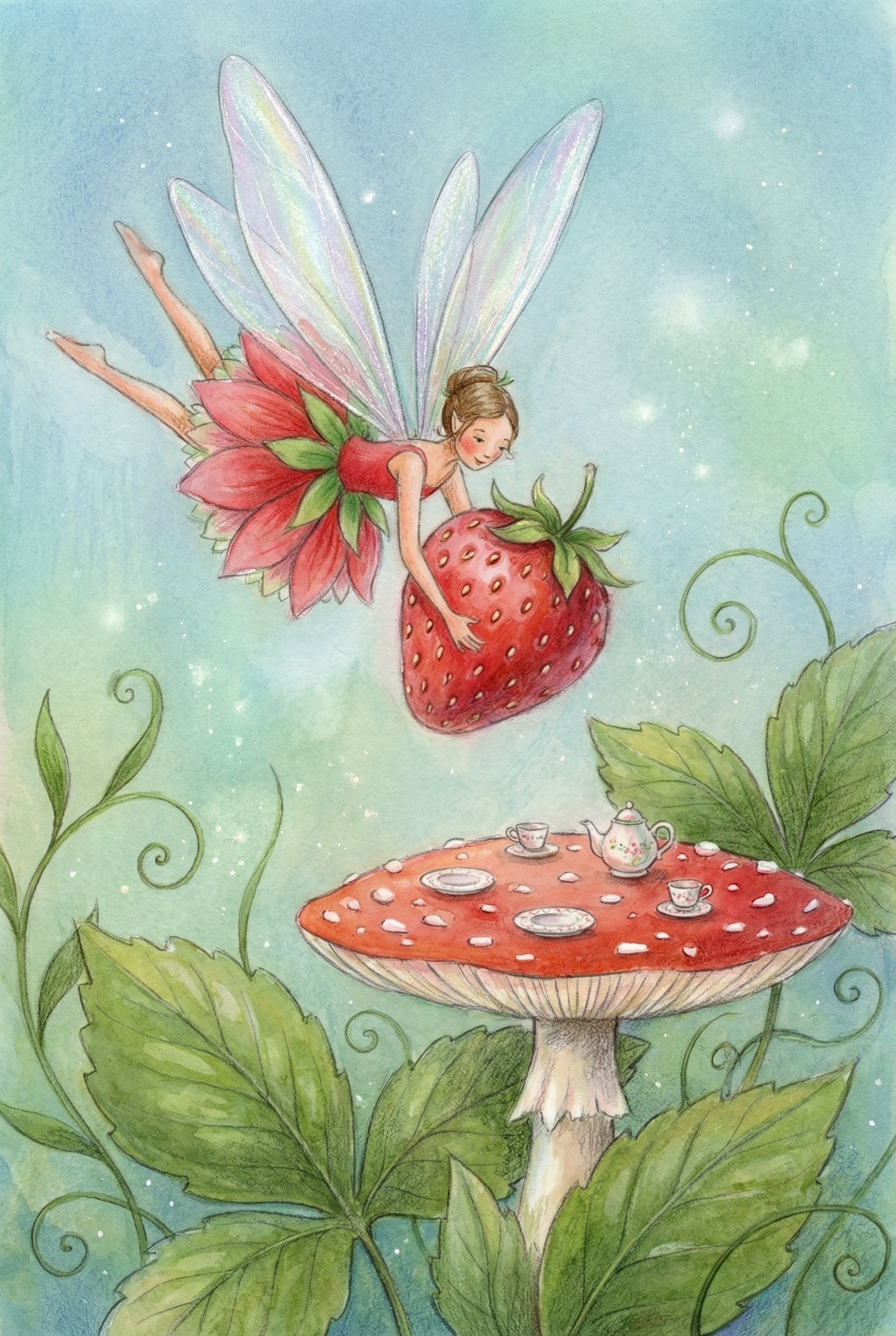 Flying Fairy Strawberry Wall Art - Strawberry Tea Party