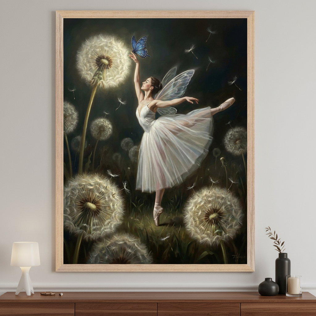 Fairy's Dandelion Dream - Fairy Framed Wall Art for Living Room, Bedroom or Office
