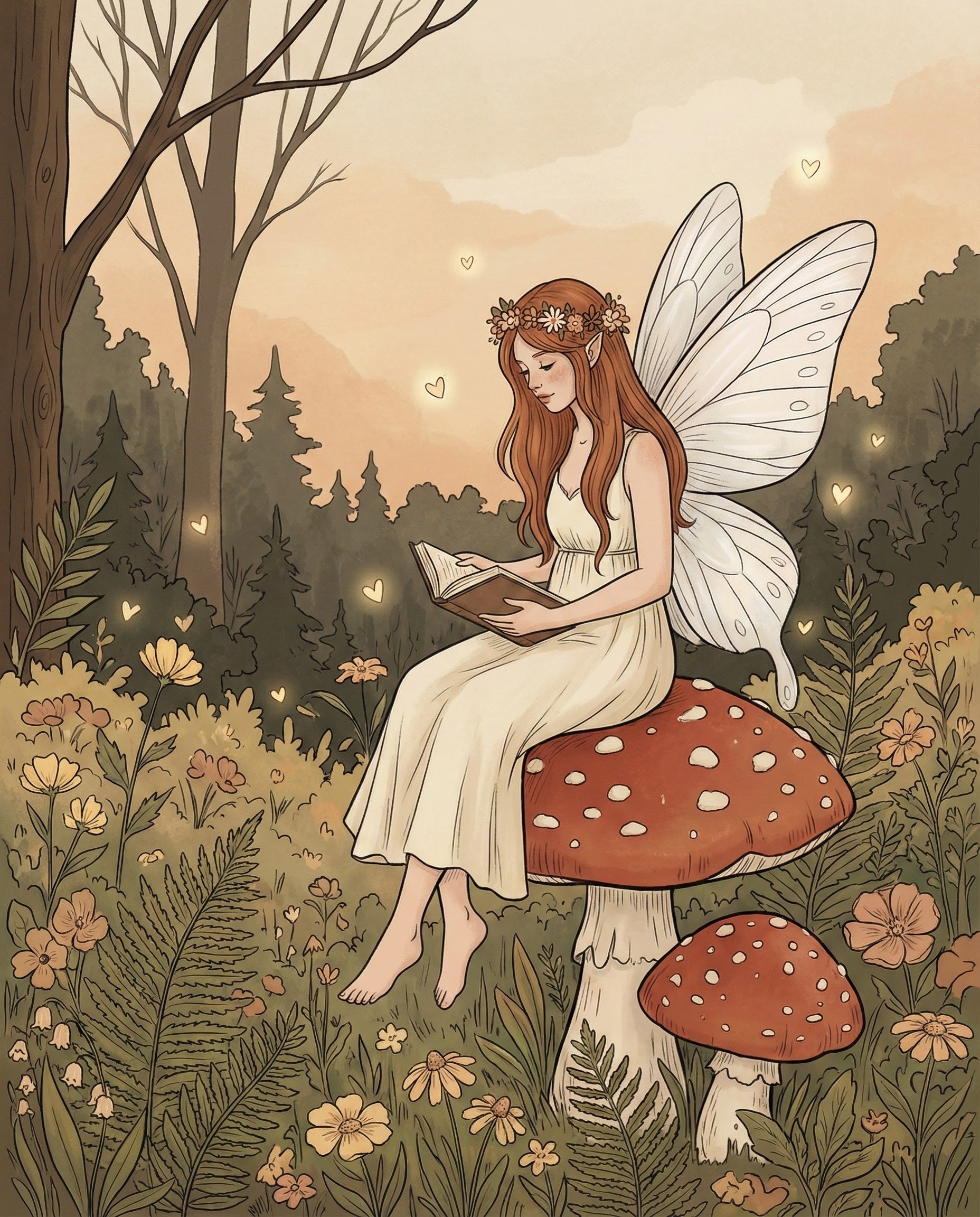 Ethereal Reading - Fairy Framed Wall Art for Living Room, Bedroom or Office