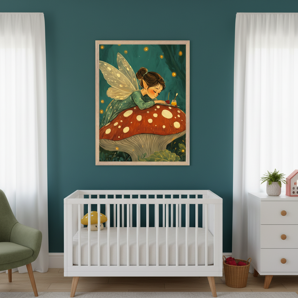 The Fairy Nook Fairy and Mushroom Wall Art for Nursery, Playroom or Kids Bedrooms - Whimsical Woodland Decor - Whimsy Palette