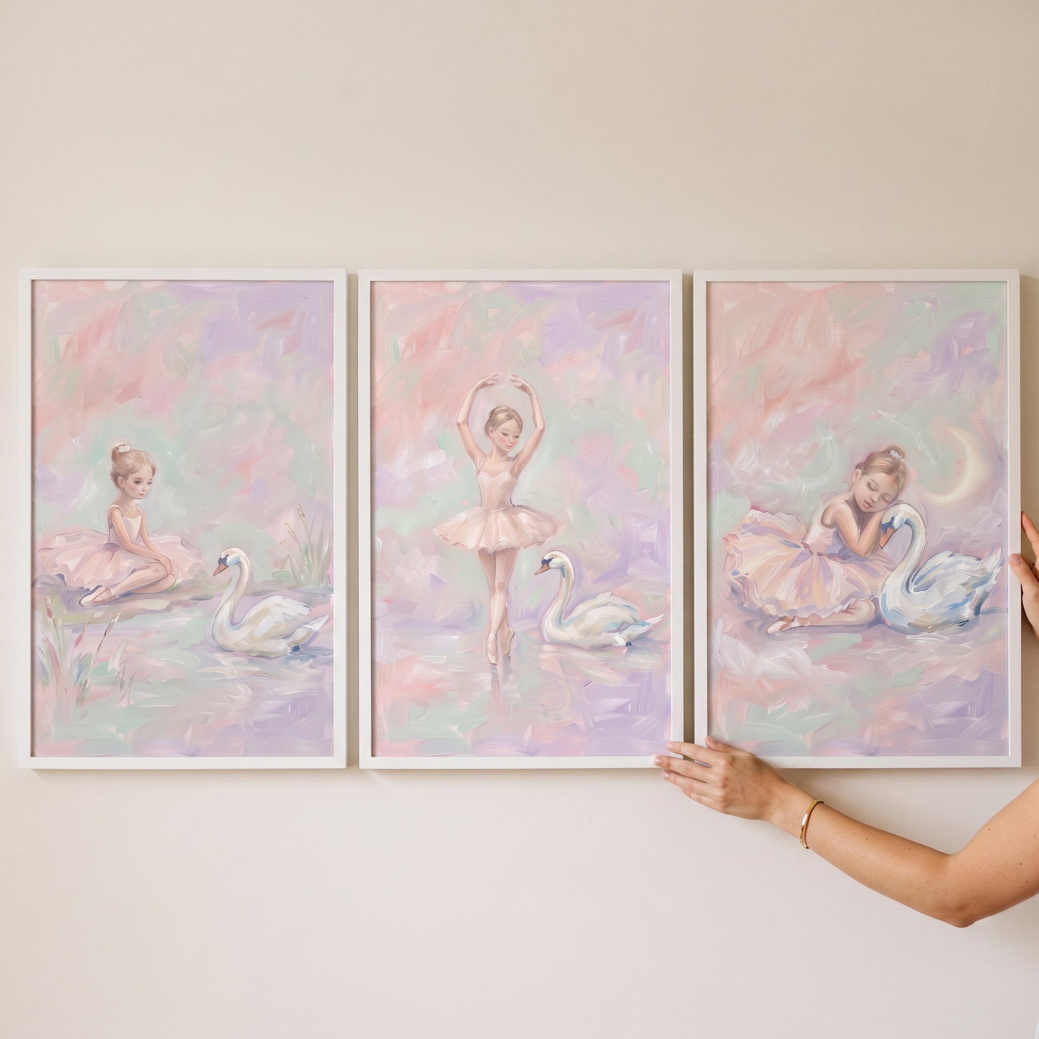 Fairytale Blush Ballerina Swan Wall Art Set of 3 - Serene Swan Grace