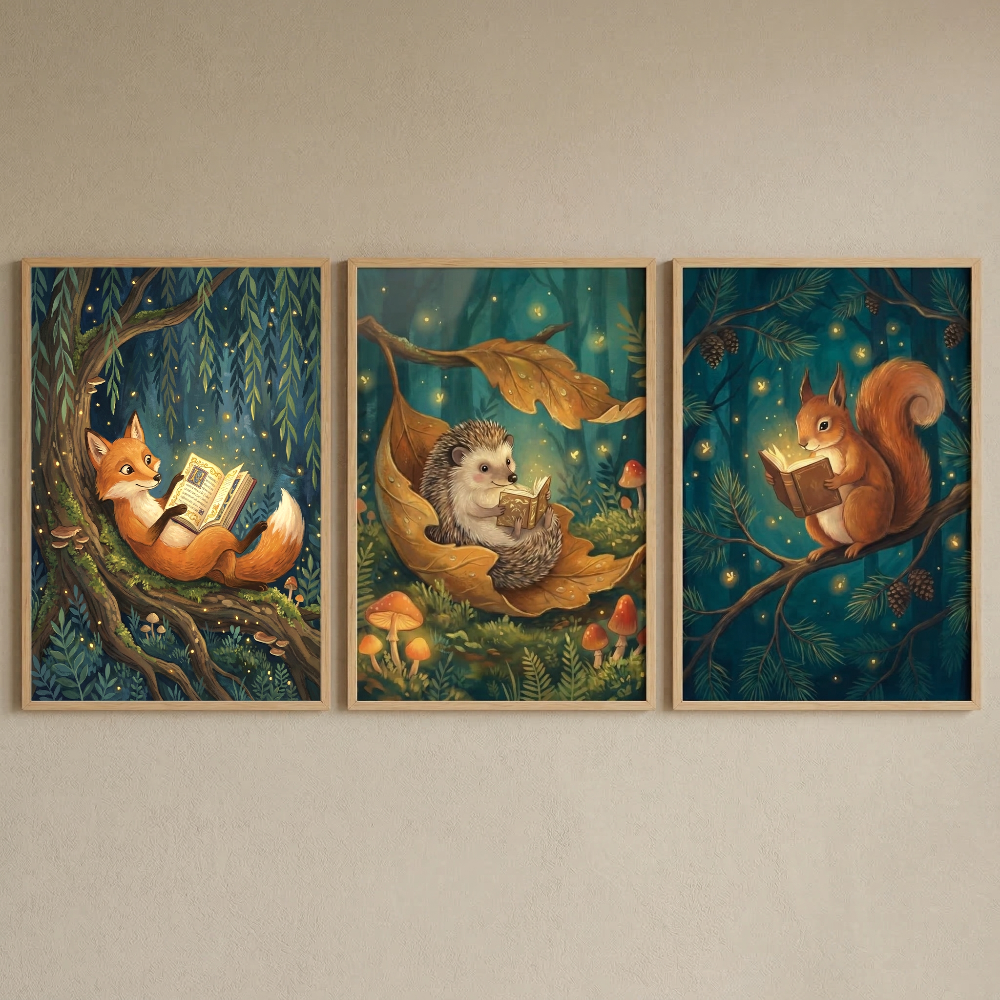 Fairytale Forest Animal Wall Art Set of 3 - Enchanted Forest Tales