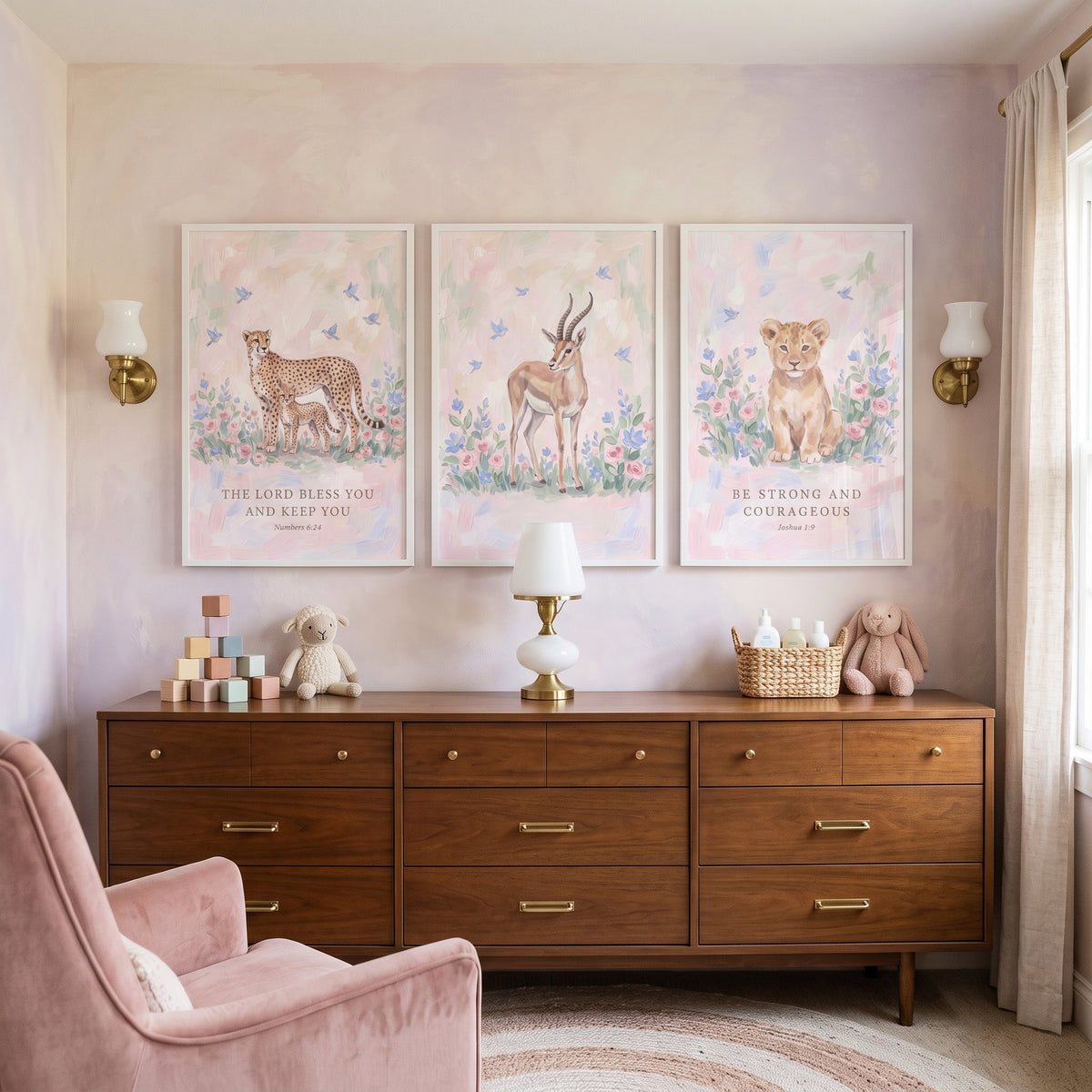 Faith Based Safari Animals Wall Art Set of 3 - Savannah Scripture Art