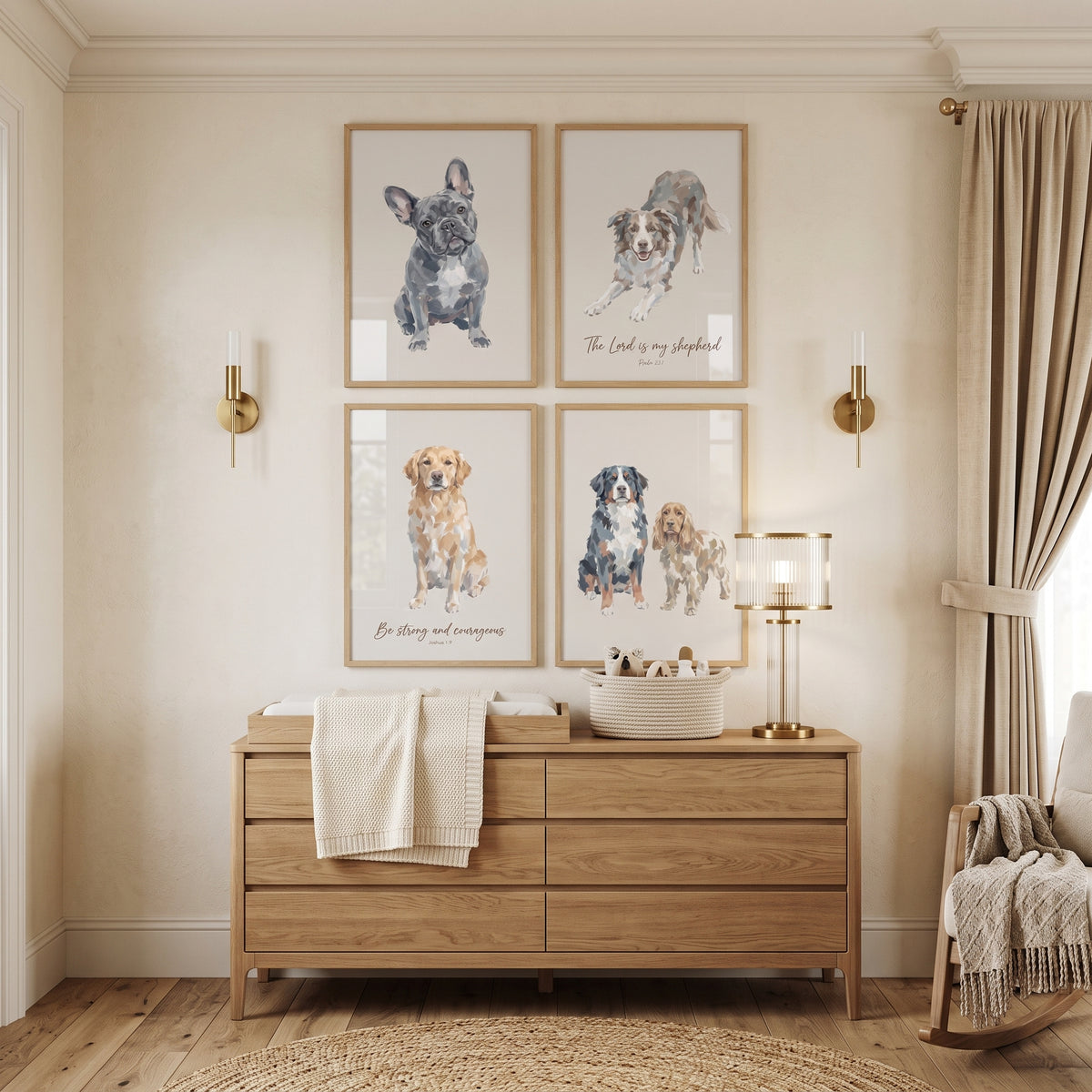 Faith Based Watercolor Dogs Wall Art Set of 4 - Sacred Dog Collection