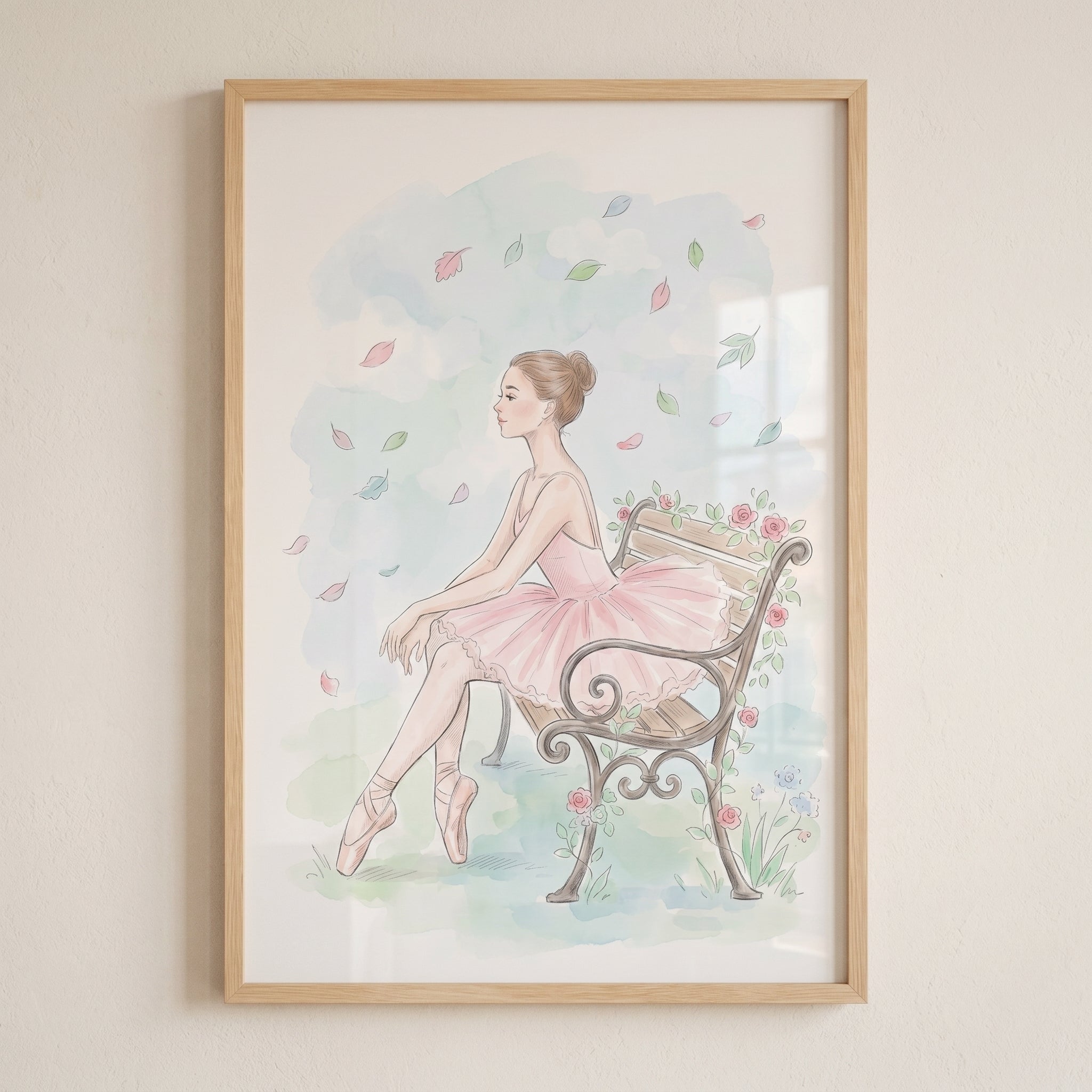 Falling Leaf Park Ballerina Wall Art - Serene Garden Ballerina