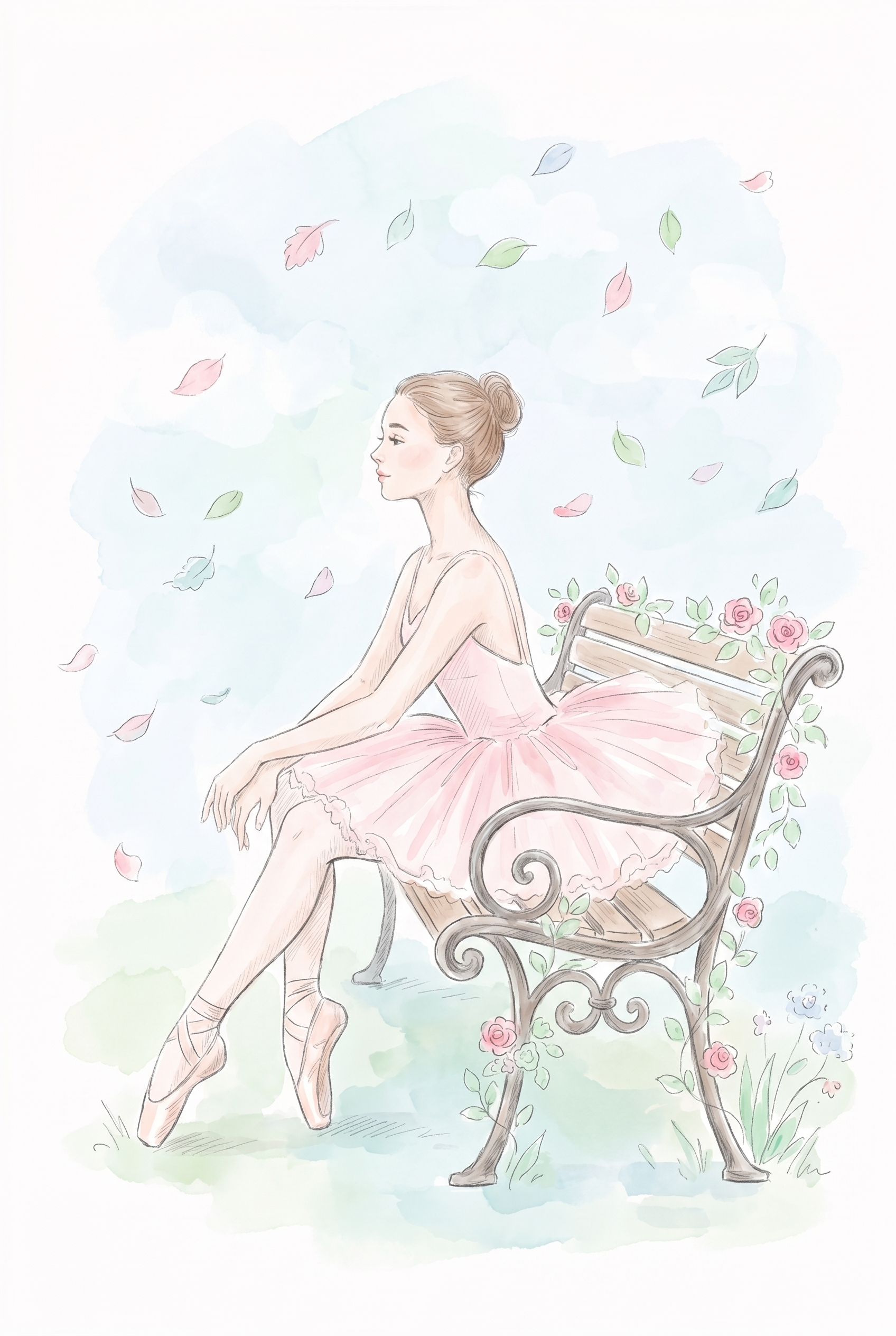 Falling Leaf Park Ballerina Wall Art - Serene Garden Ballerina