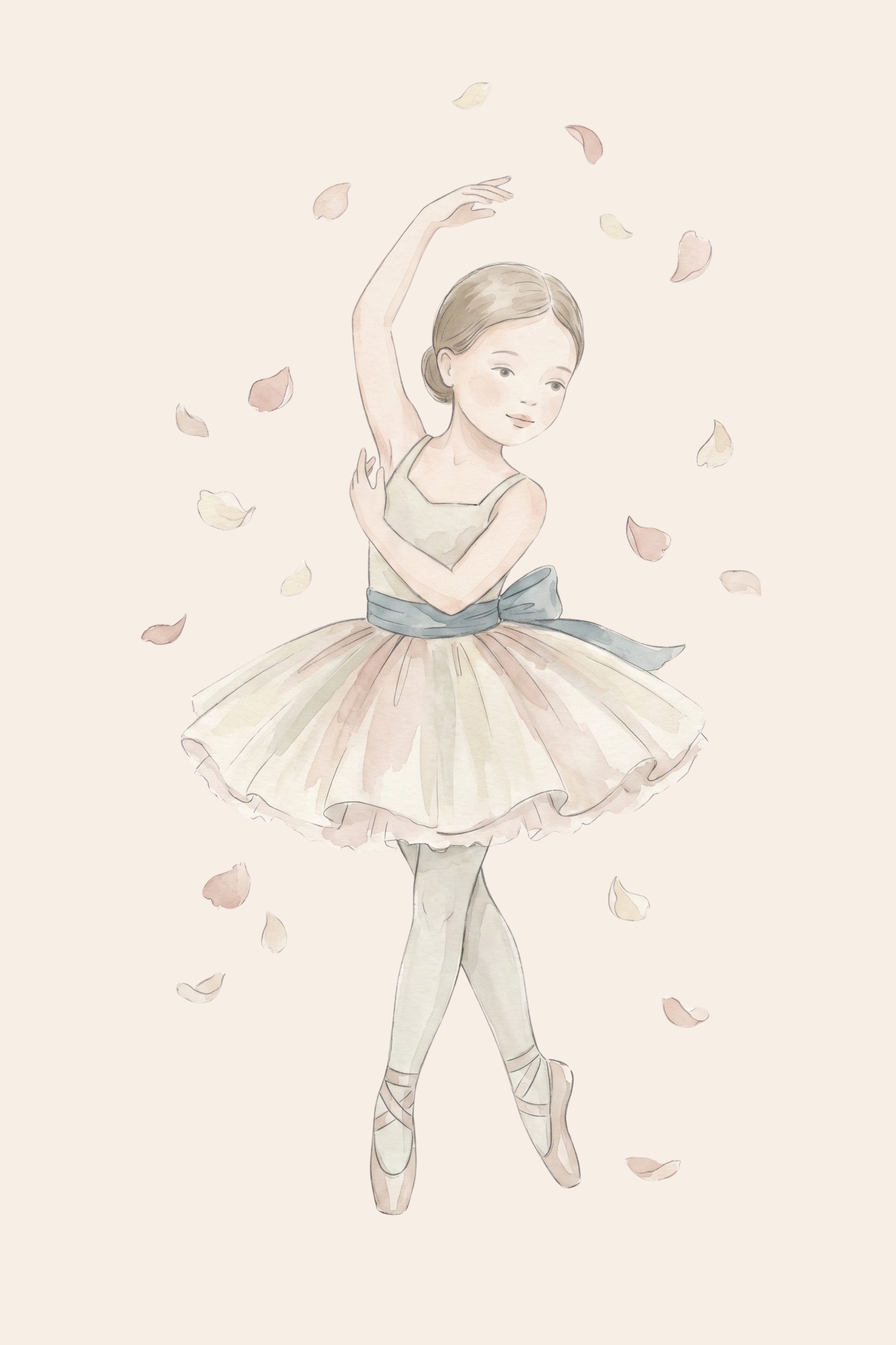 Falling Petal Watercolor Ballerina Wall Art - Petal Dance