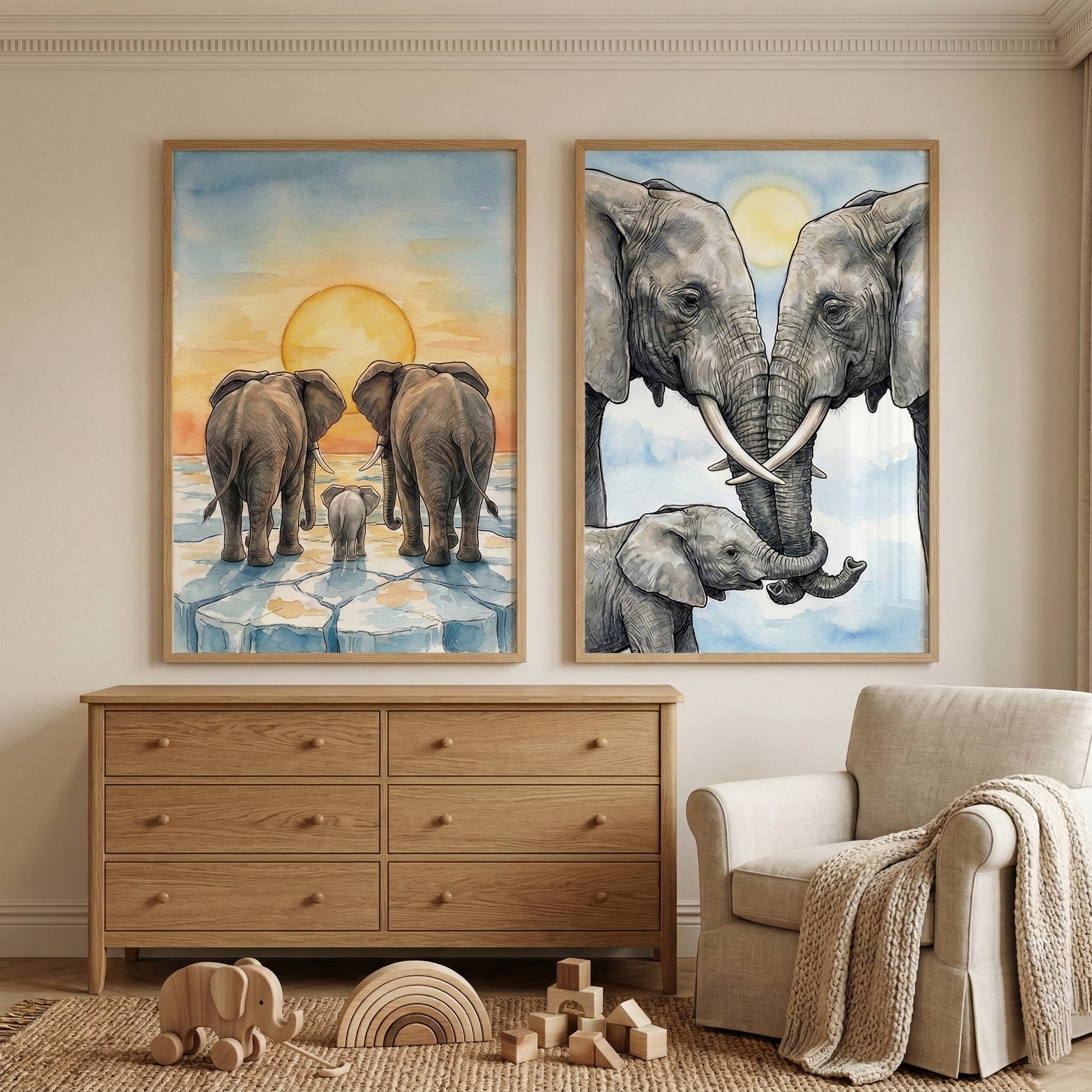 Family Elephant Artwork Set of 2 - Gentle Giant Family