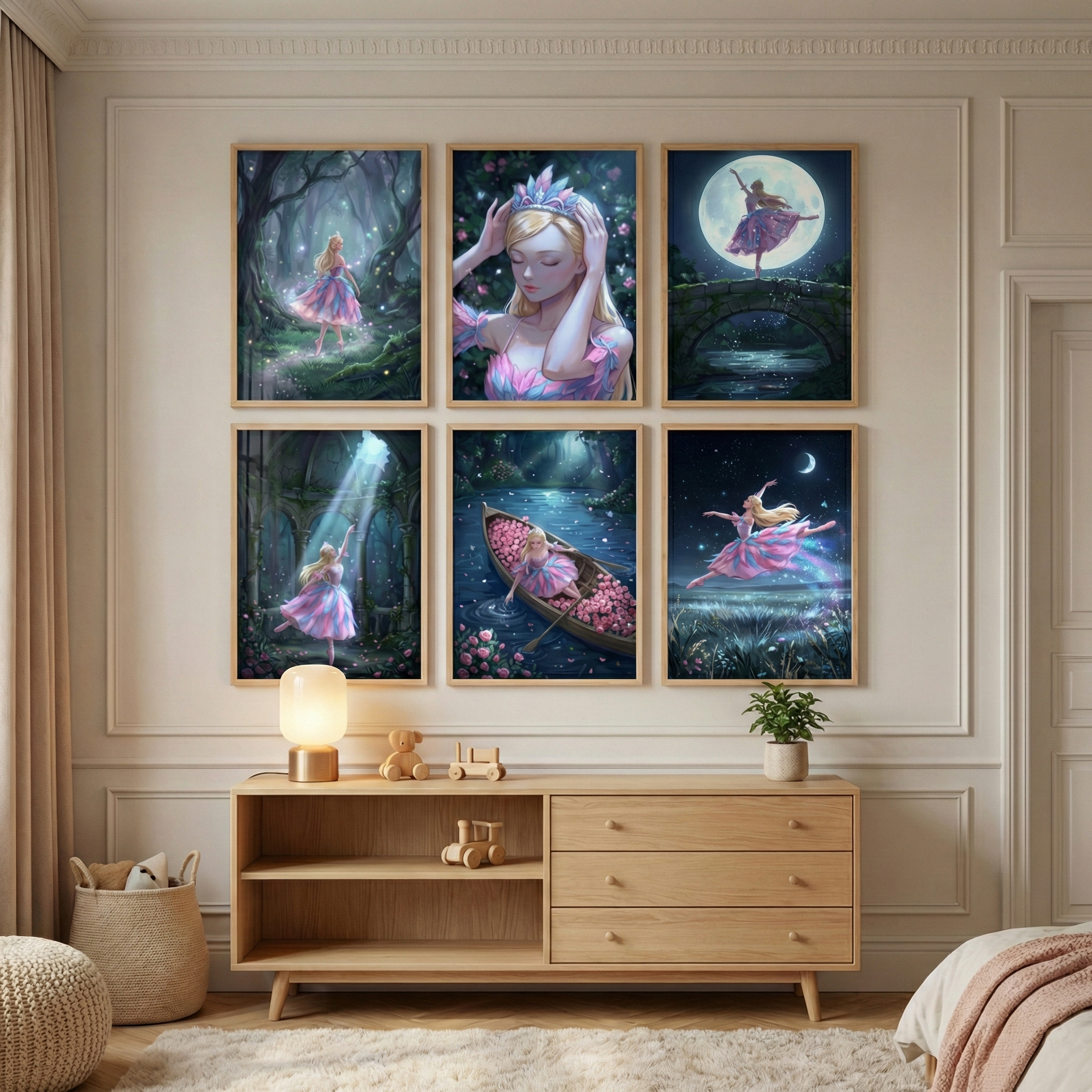 Fantasy Ballerina Wall Art Set of 6 - Moonlit Ballet