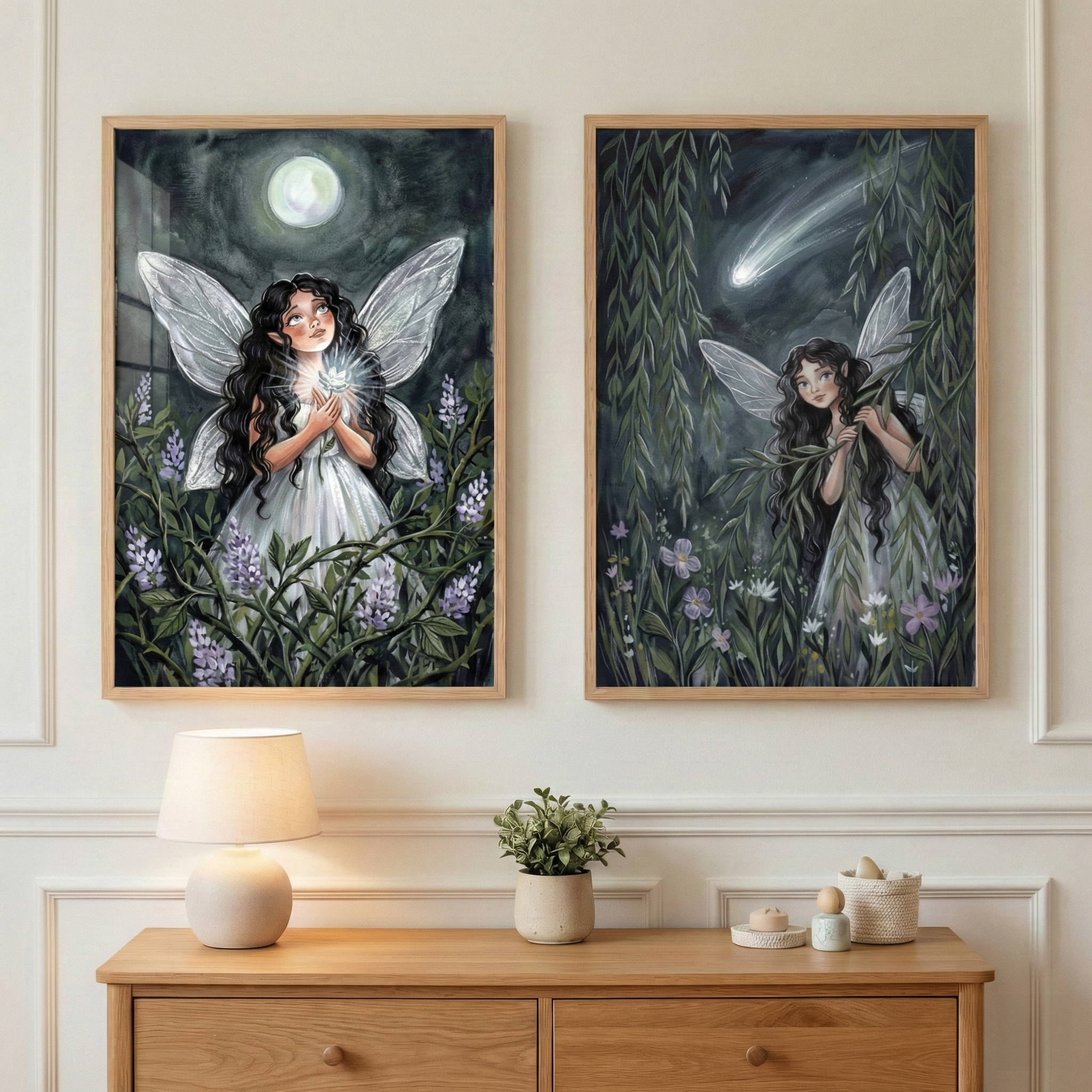 Fantasy Fairy Nursery Wall Art Set Of 2 - Moonlit Fairy Glow