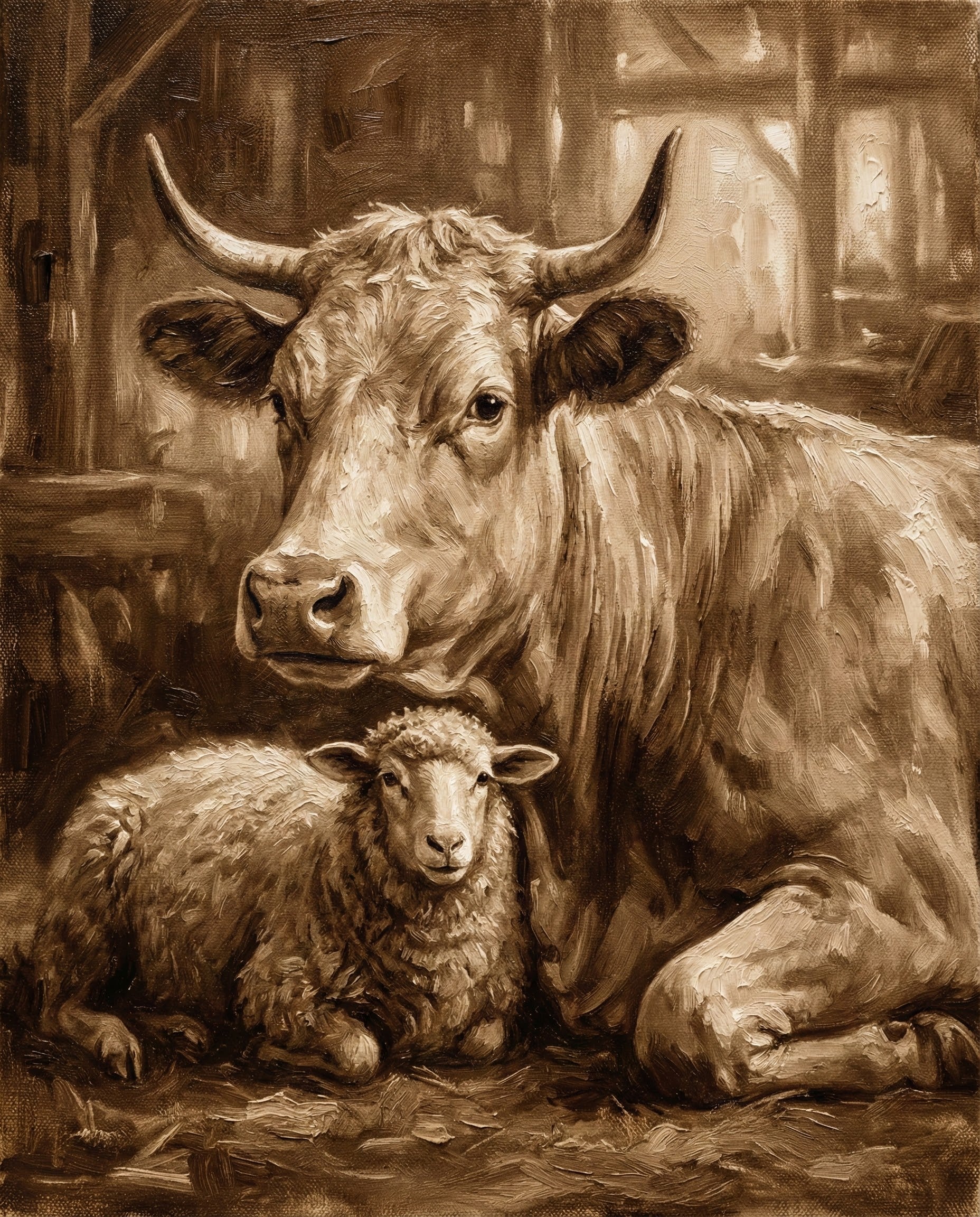 Pastoral Companion - Farm Animals Framed Wall Art for Living Room, Bedroom or Office