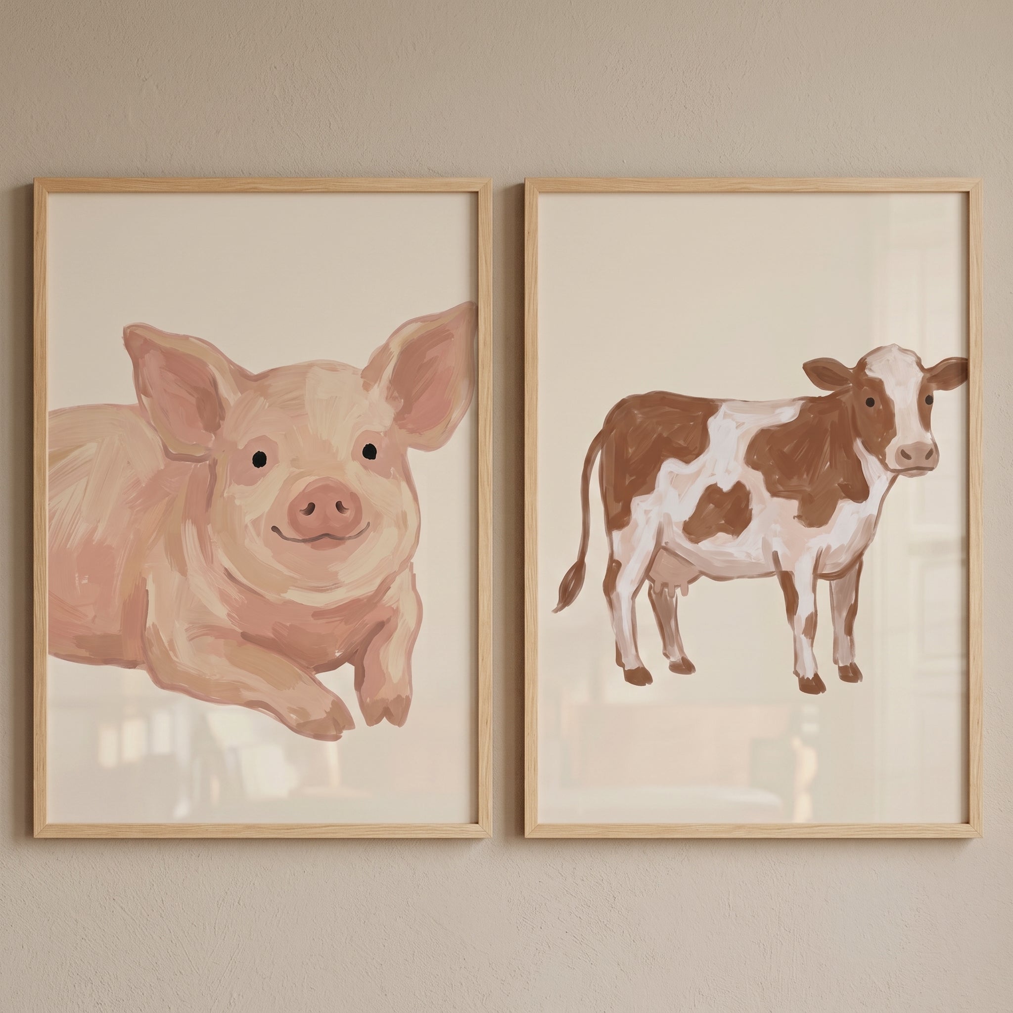 Farm Animals Wall Art Set of 2 - Farmhouse Animal Duo