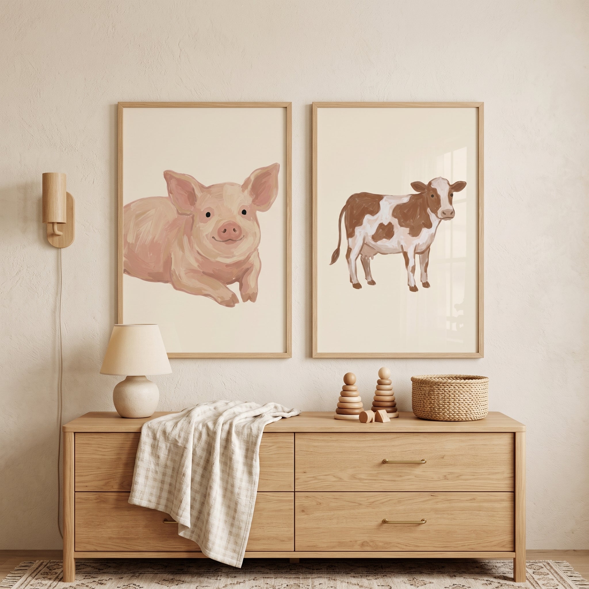 Farm Animals Wall Art Set of 2 - Farmhouse Animal Duo