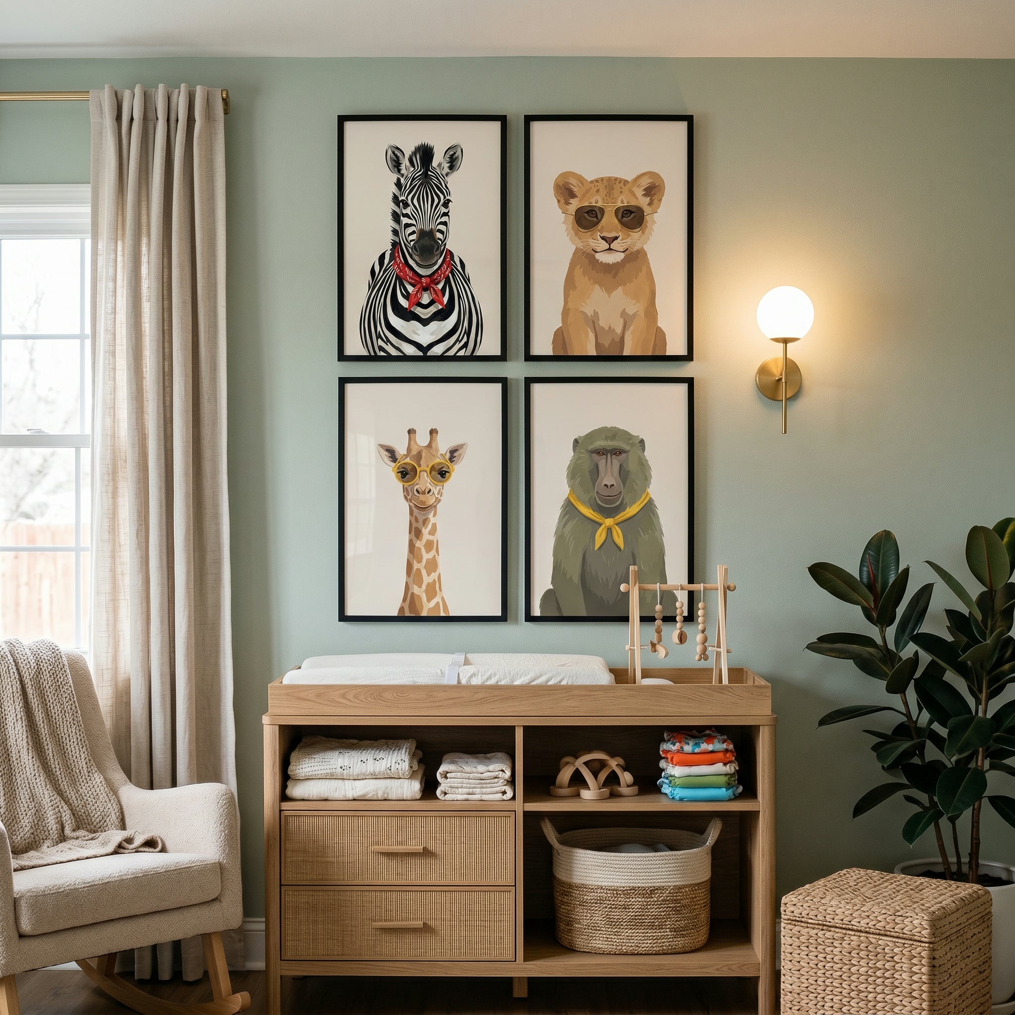 Fashionable Safari Animals Wall Art Set of 4 - Trendy Animal Portraits