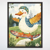 Duck Wall Art for Nursery, Playroom or Kids Bedrooms - Skateboarding Duck in Playful Park Scene - Rolling Quack