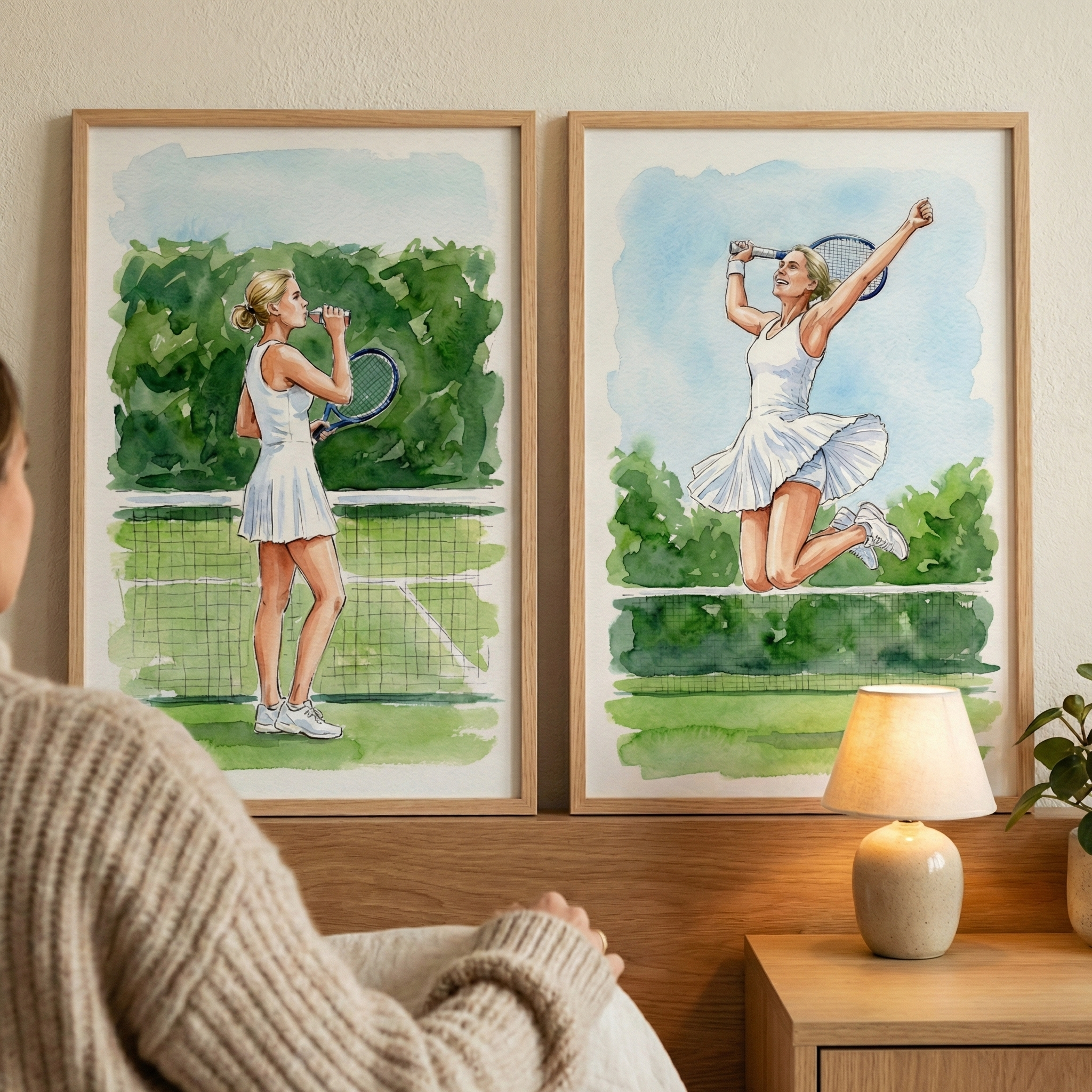 Female Tennis Player Print Set of 2 - Tennis Court Joy