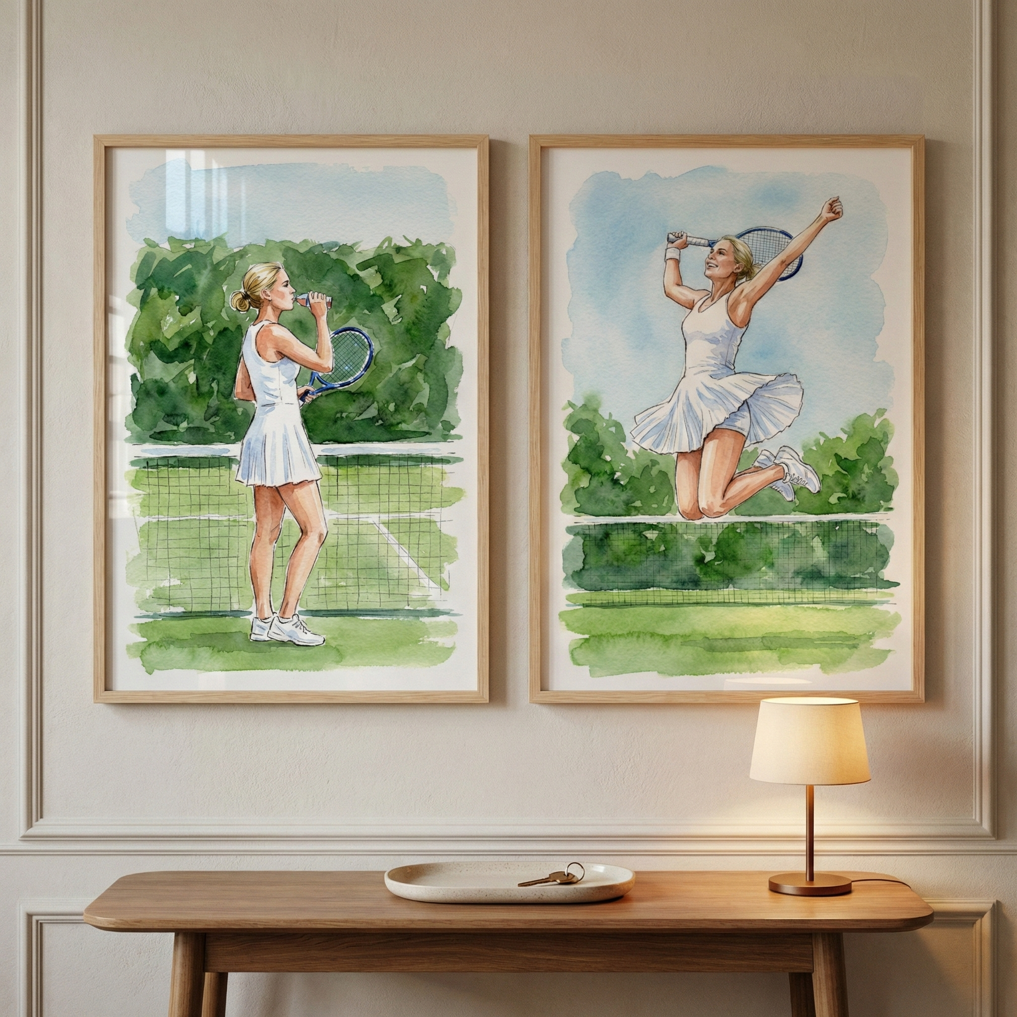 Female Tennis Player Print Set of 2 - Tennis Court Joy