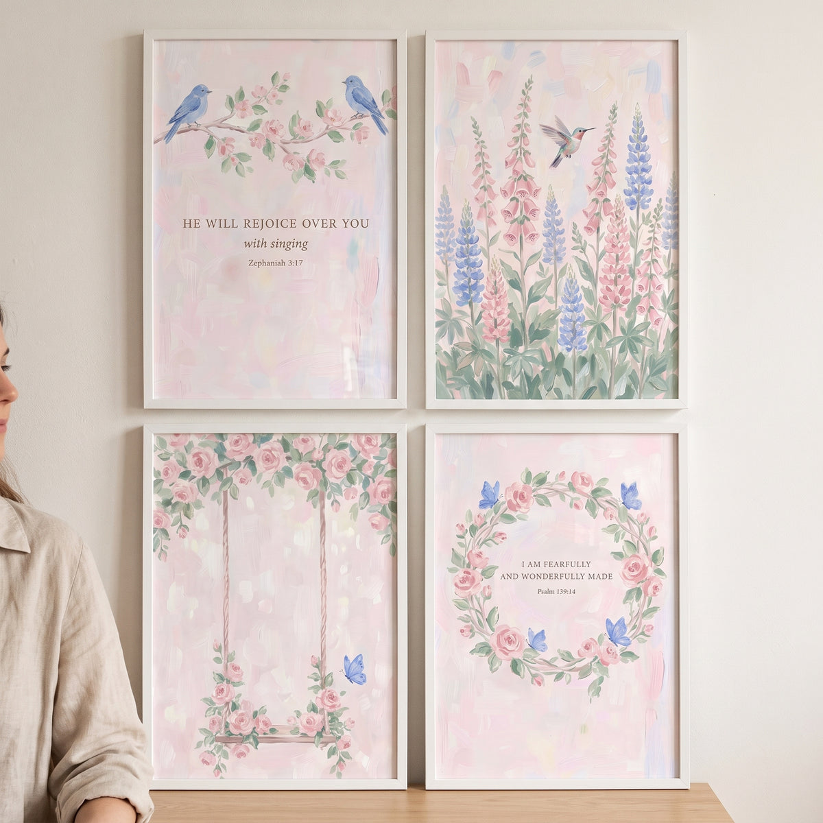 Feminine Blush Botanical Garden Wall Art Set of 4 - Divine Nature Blooms