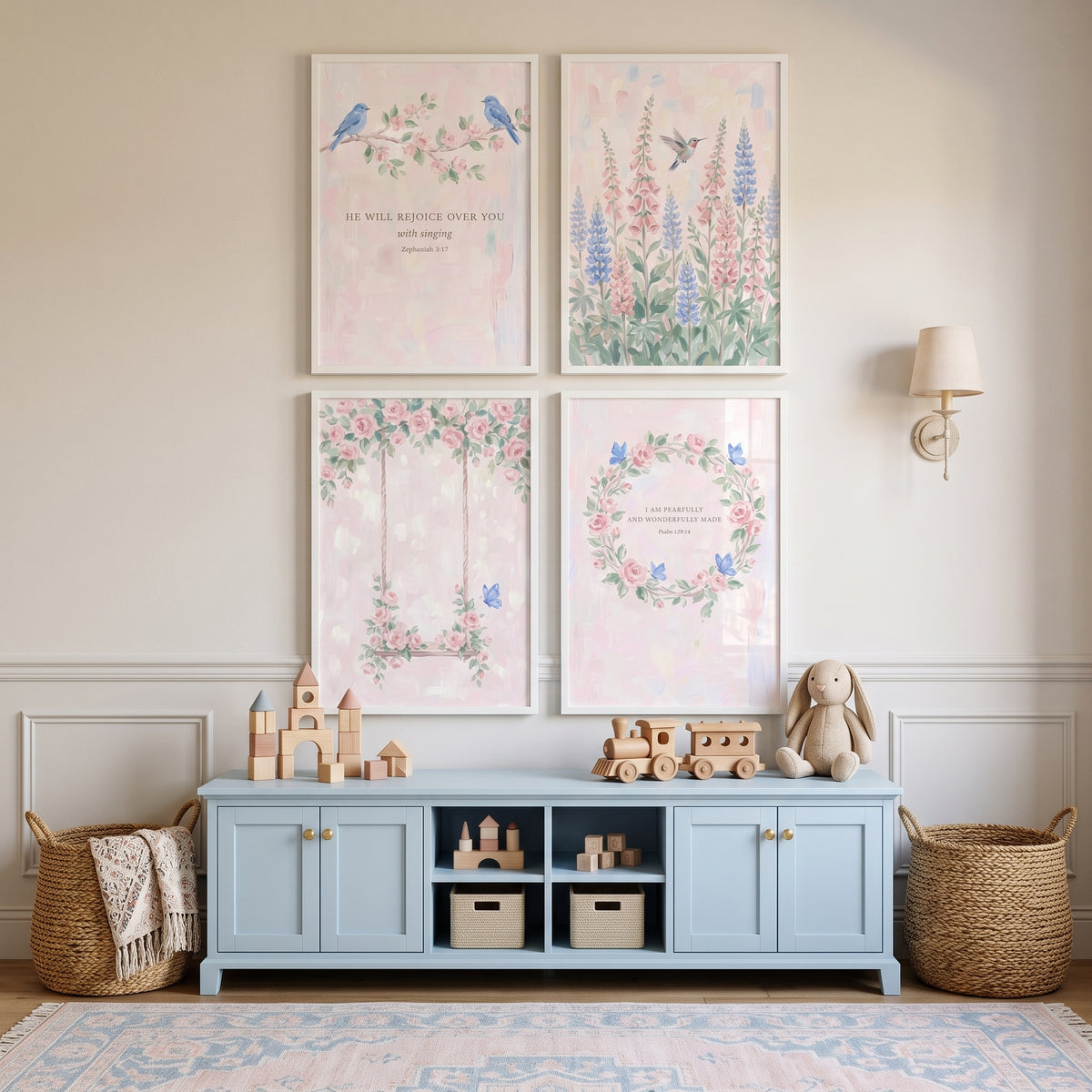 Feminine Blush Botanical Garden Wall Art Set of 4 - Divine Nature Blooms