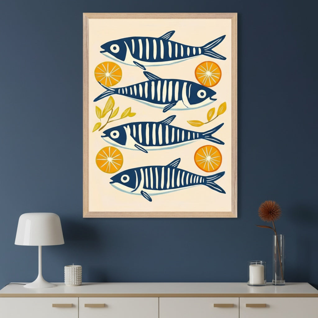 Indigo Shoal - Fish Wall Art for Living Room, Bedroom or Office