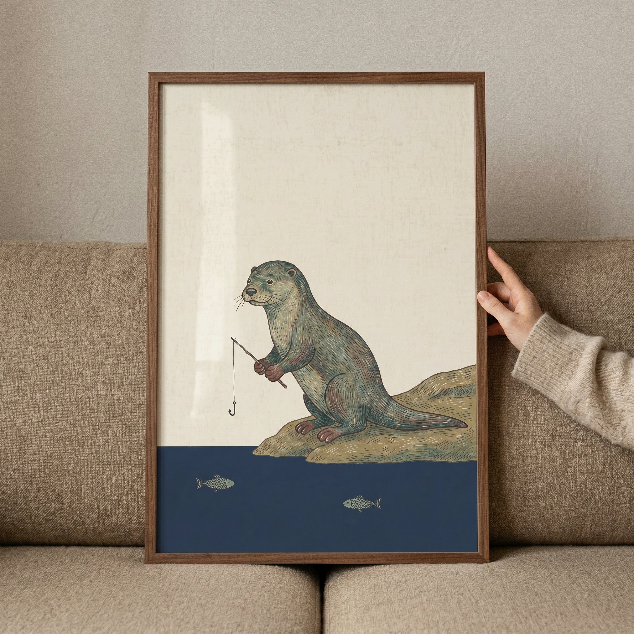 Fishing Rod Brown Otter Wall Art - Patient River Otter